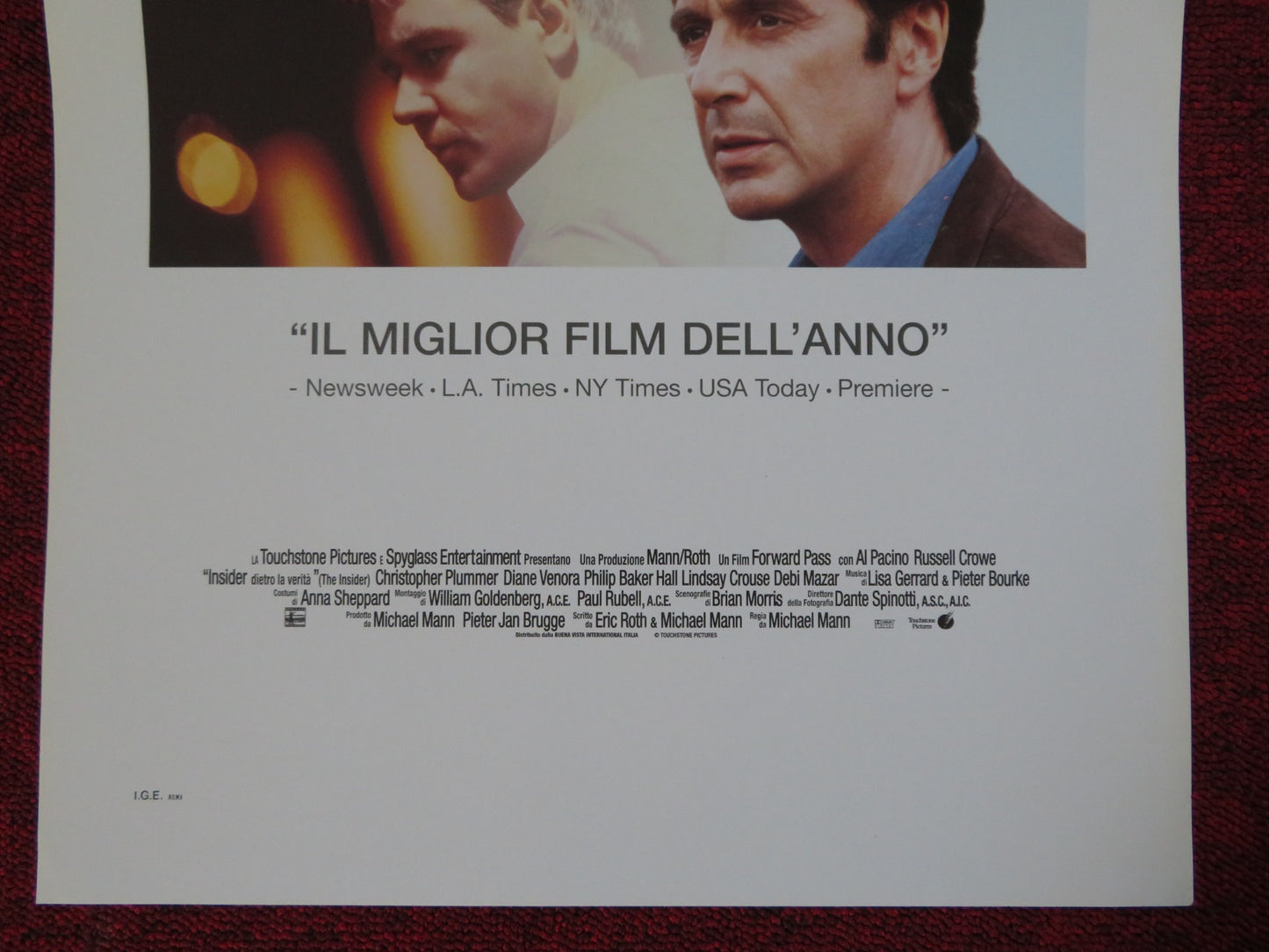 THE INSIDER ITALIAN LOCANDINA (27.5"x13") POSTER AL PACINO RUSSELL CROWE 1999