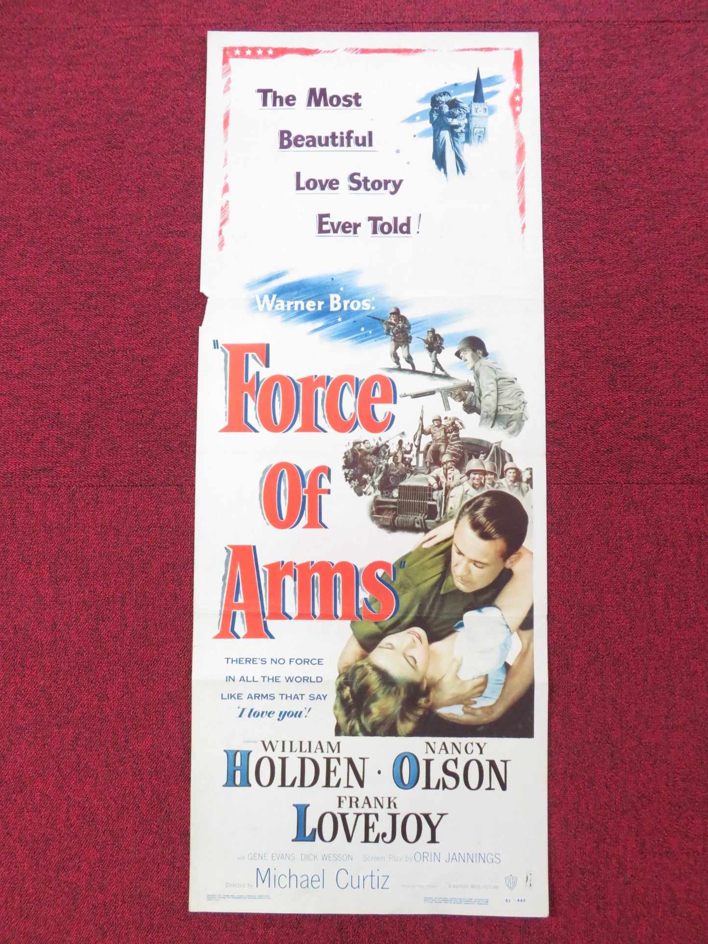 FORCE OF ARMS US INSERT (14"x 36") POSTER WILLIAM HOLDEN NANCY OLSON 1951