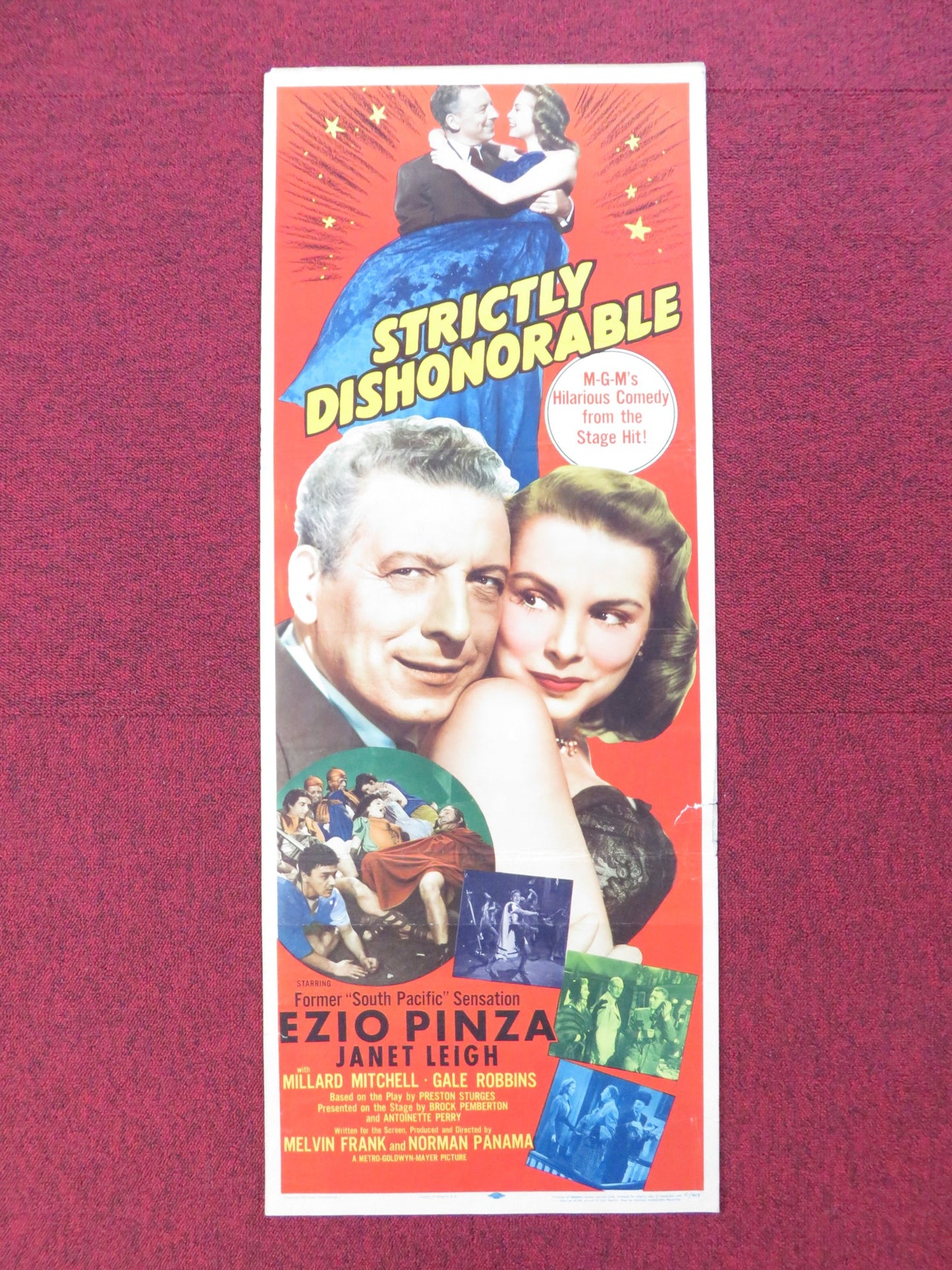 STRICTLY DISHONORABLE US INSERT (14"x 36") POSTER EZIO PINZA JANET LEIGH 1951