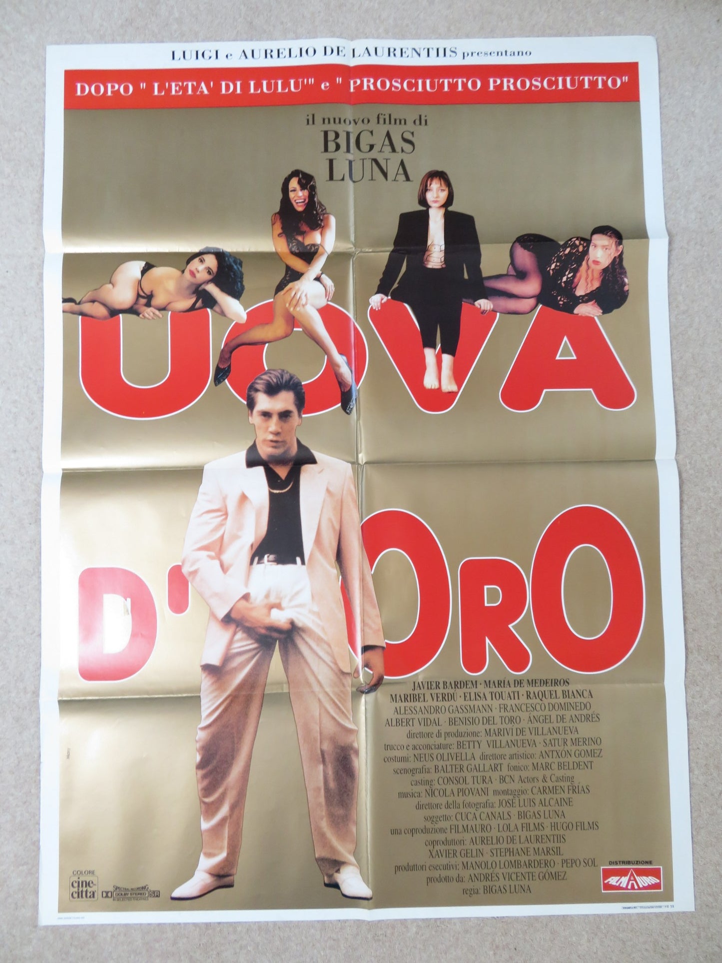 UOVA D'ORO ITALIAN 2 FOGLIO POSTER JAVIER BARDEM MARIA DE MEDEIROS 1993