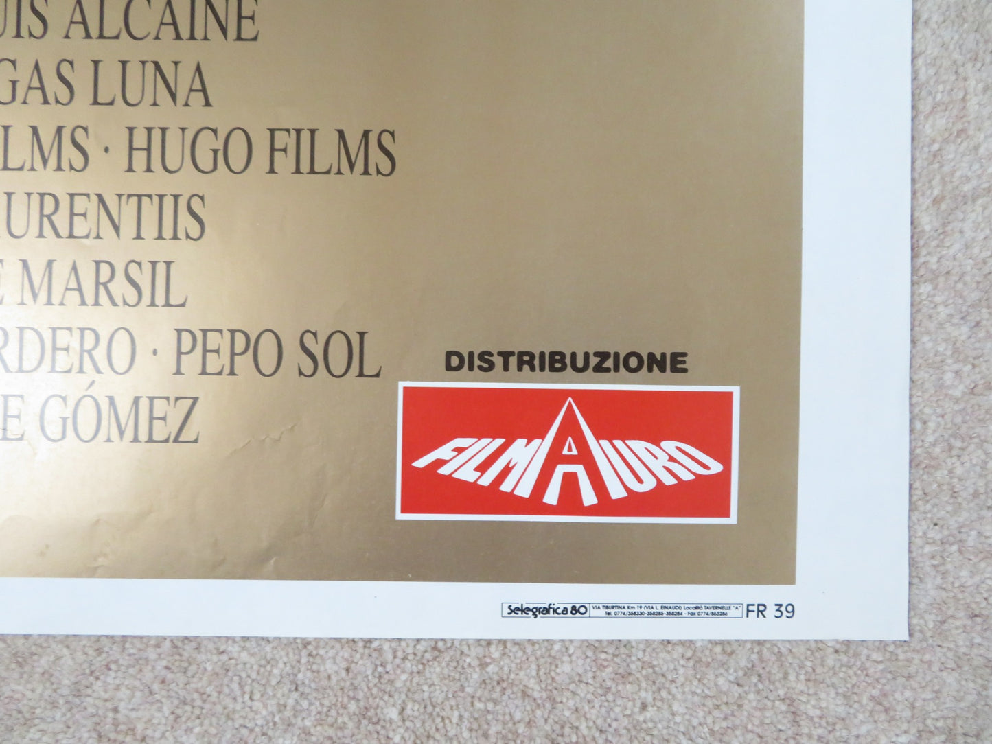 UOVA D'ORO ITALIAN 2 FOGLIO POSTER JAVIER BARDEM MARIA DE MEDEIROS 1993