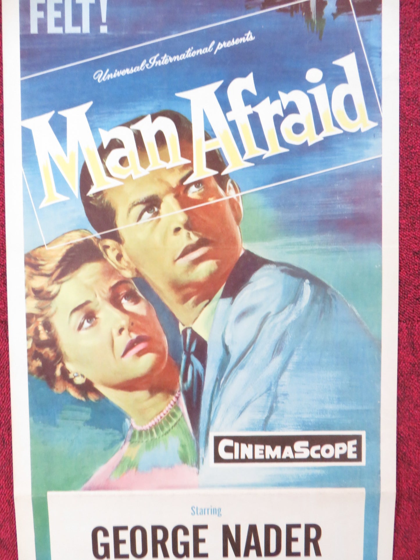 MAN AFRAID US INSERT (14"x 36") POSTER GEORGE NADER PHYLLIS THAXTER 1957