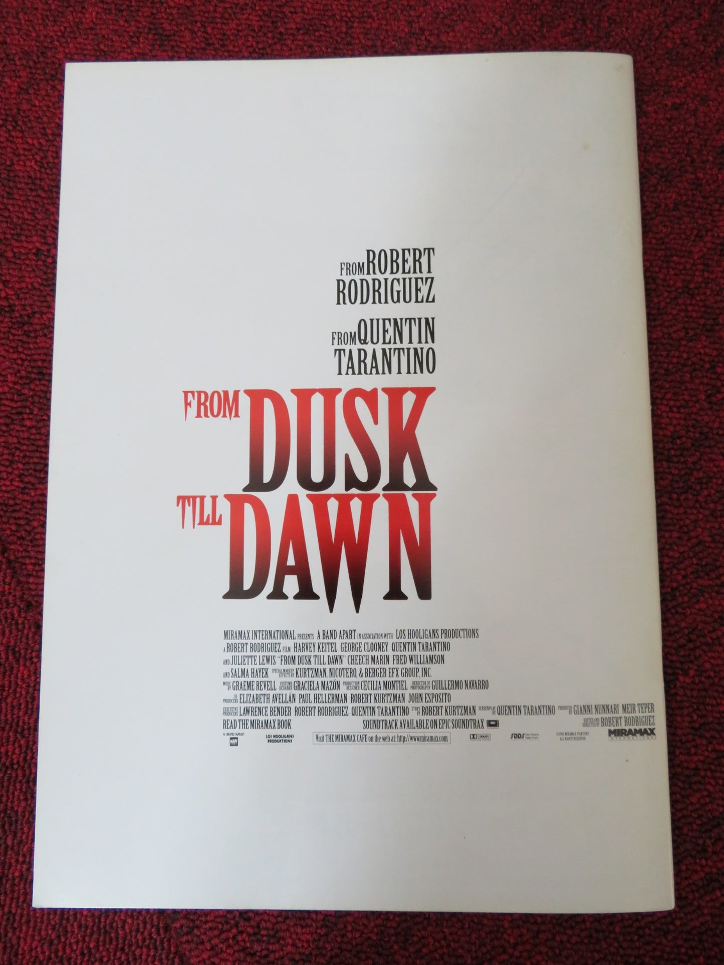 FROM DUSK TILL DAWN JAPANESE BROCHURE / PRESS BOOK  TARANTINO CLOONEY KEITEL 96