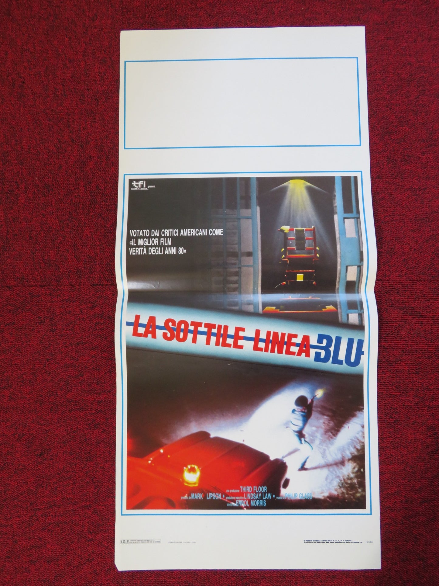 LA SOTTILE LINEA BLU ITALIAN LOCANDINA (27.5"x13") POSTER RANDALL ADAMS 1989