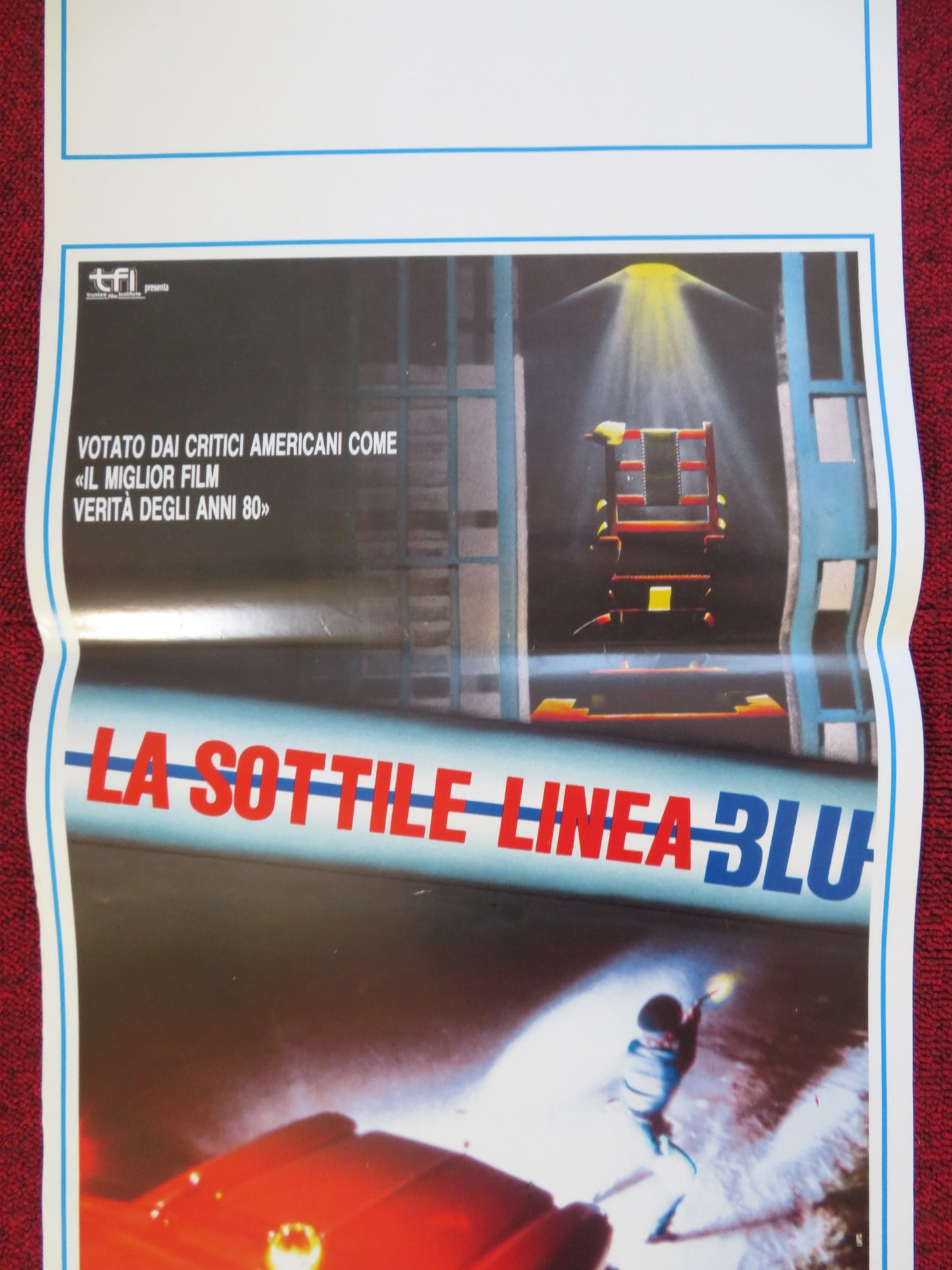 LA SOTTILE LINEA BLU ITALIAN LOCANDINA (27.5"x13") POSTER RANDALL ADAMS 1989