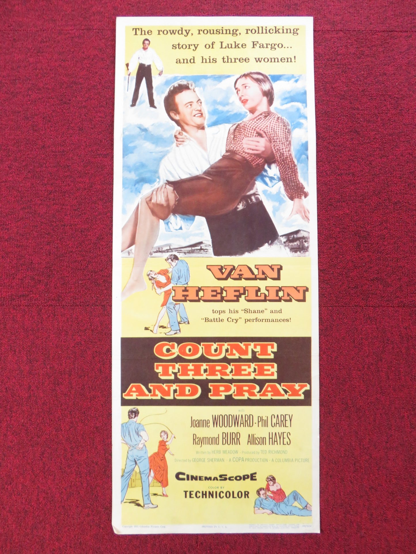 COUNT THREE AND PRAY US INSERT (14"x 36") POSTER VAN HEFLIN JOANNE WOODWARD 1955