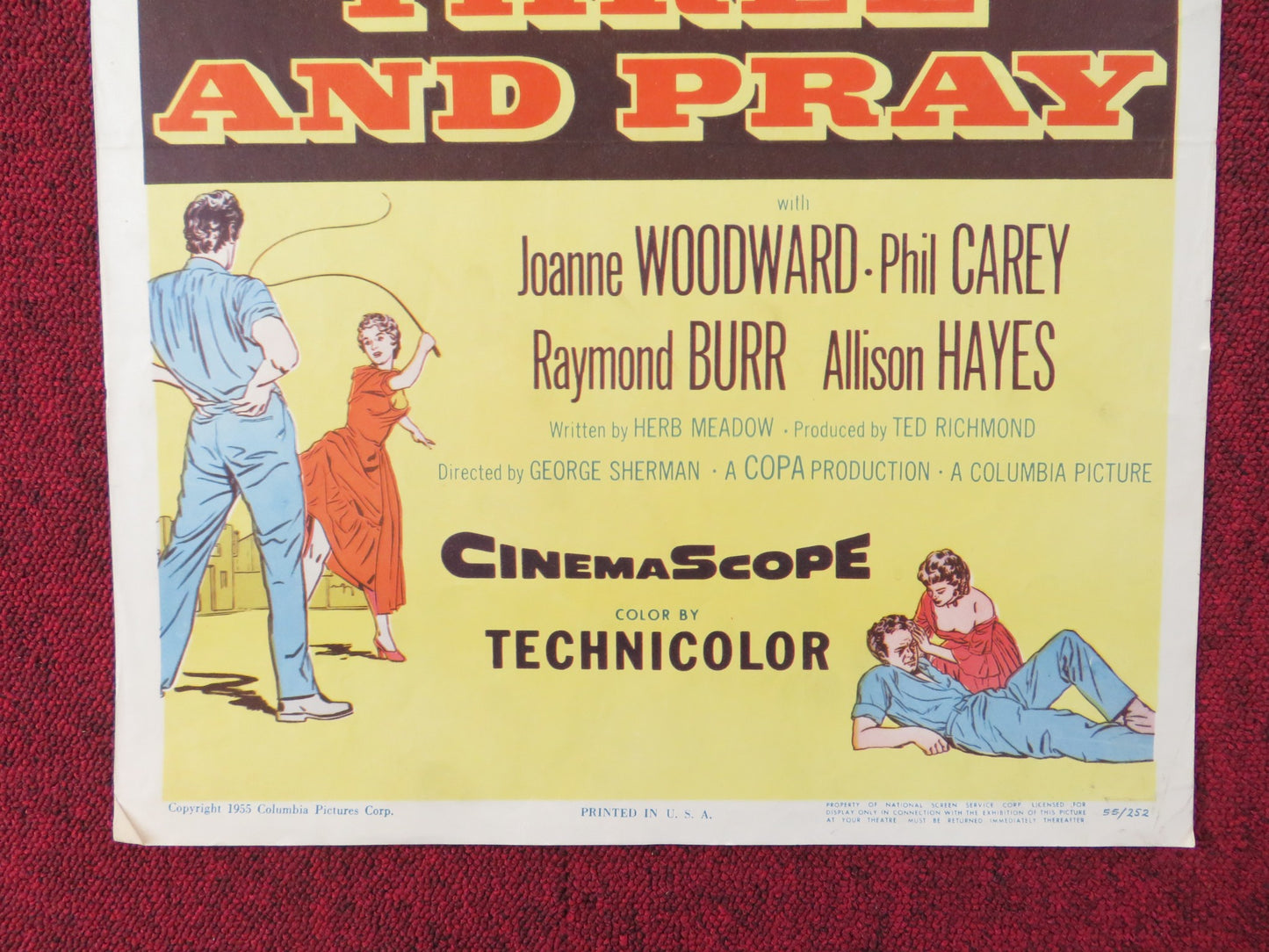 COUNT THREE AND PRAY US INSERT (14"x 36") POSTER VAN HEFLIN JOANNE WOODWARD 1955