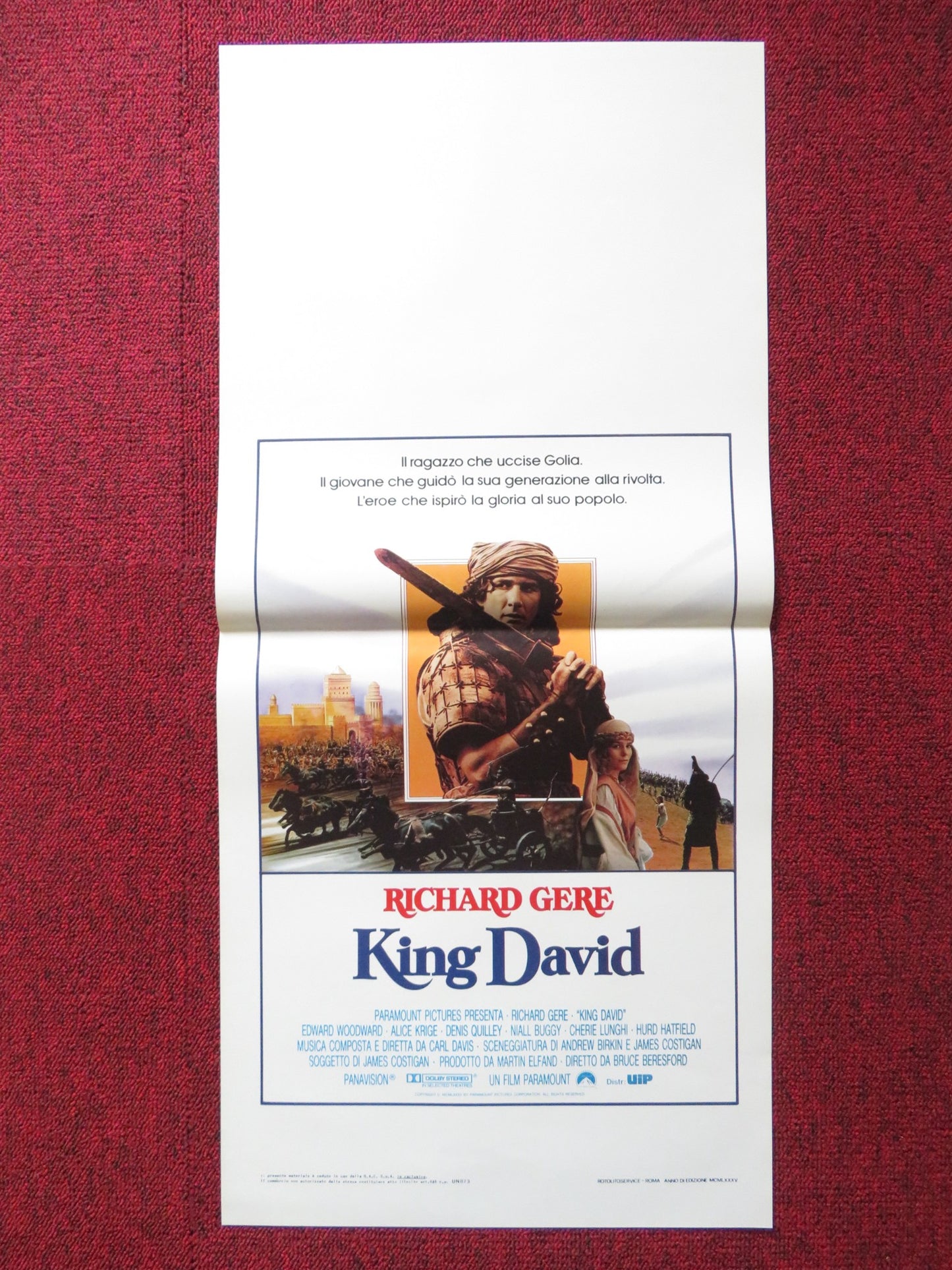 KING DAVID ITALIAN LOCANDINA POSTER RICHARD GERE ALICE KRIGE 1985