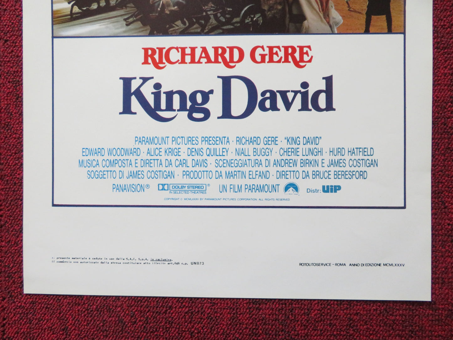 KING DAVID ITALIAN LOCANDINA POSTER RICHARD GERE ALICE KRIGE 1985