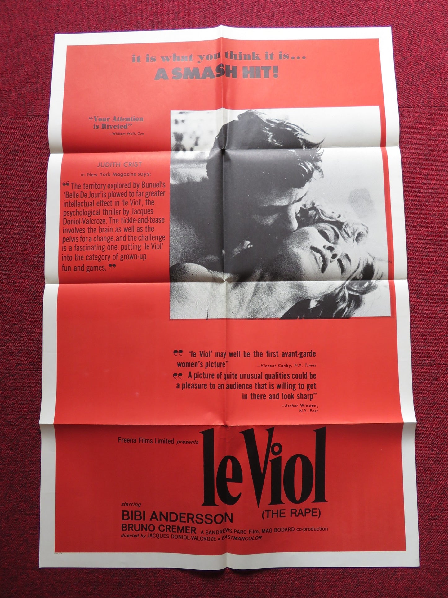 LE VIOL / A question of rape FOLDED US ONE SHEET POSTER BIBI ANDERSSON 1969