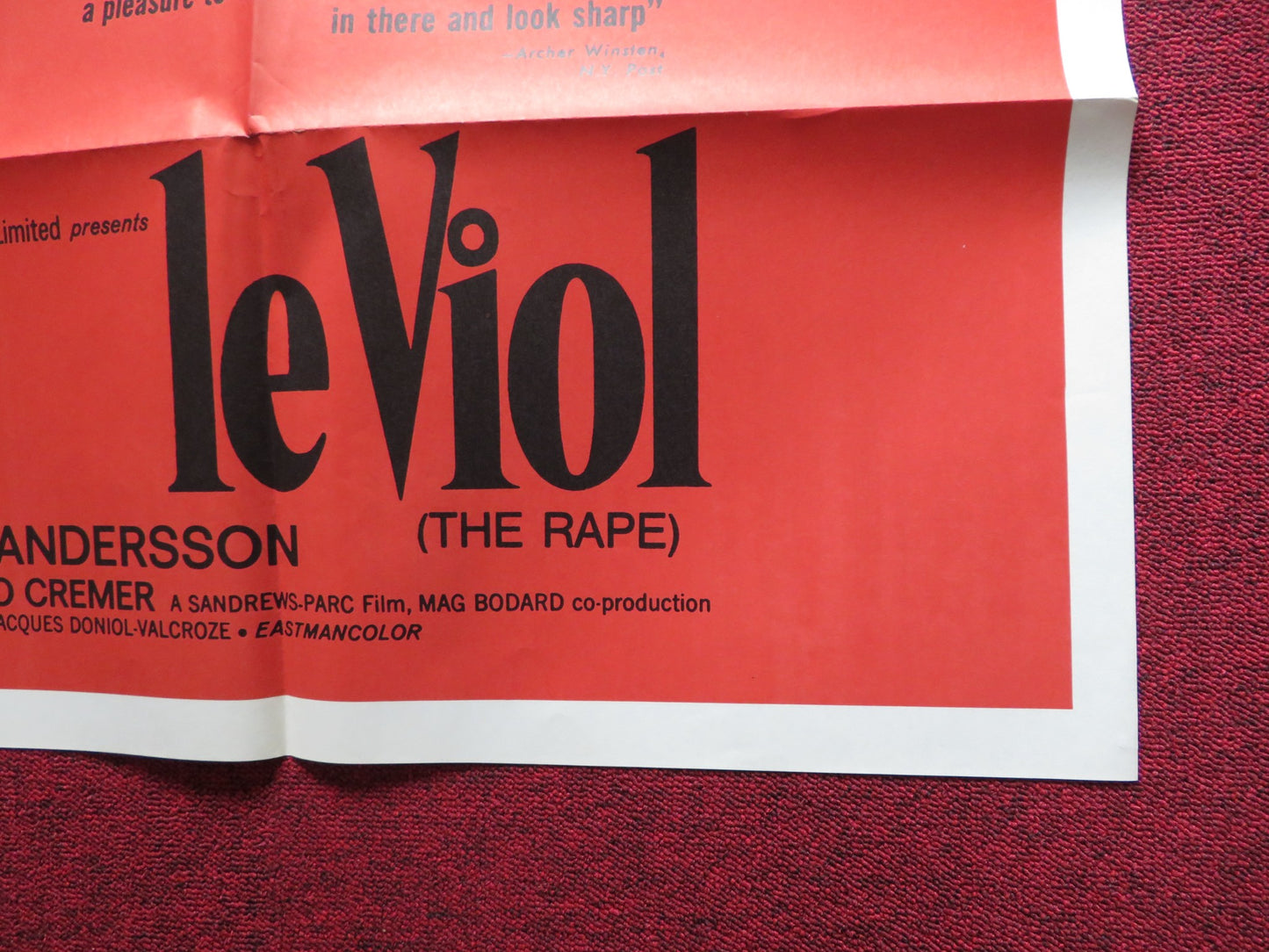 LE VIOL / A question of rape FOLDED US ONE SHEET POSTER BIBI ANDERSSON 1969