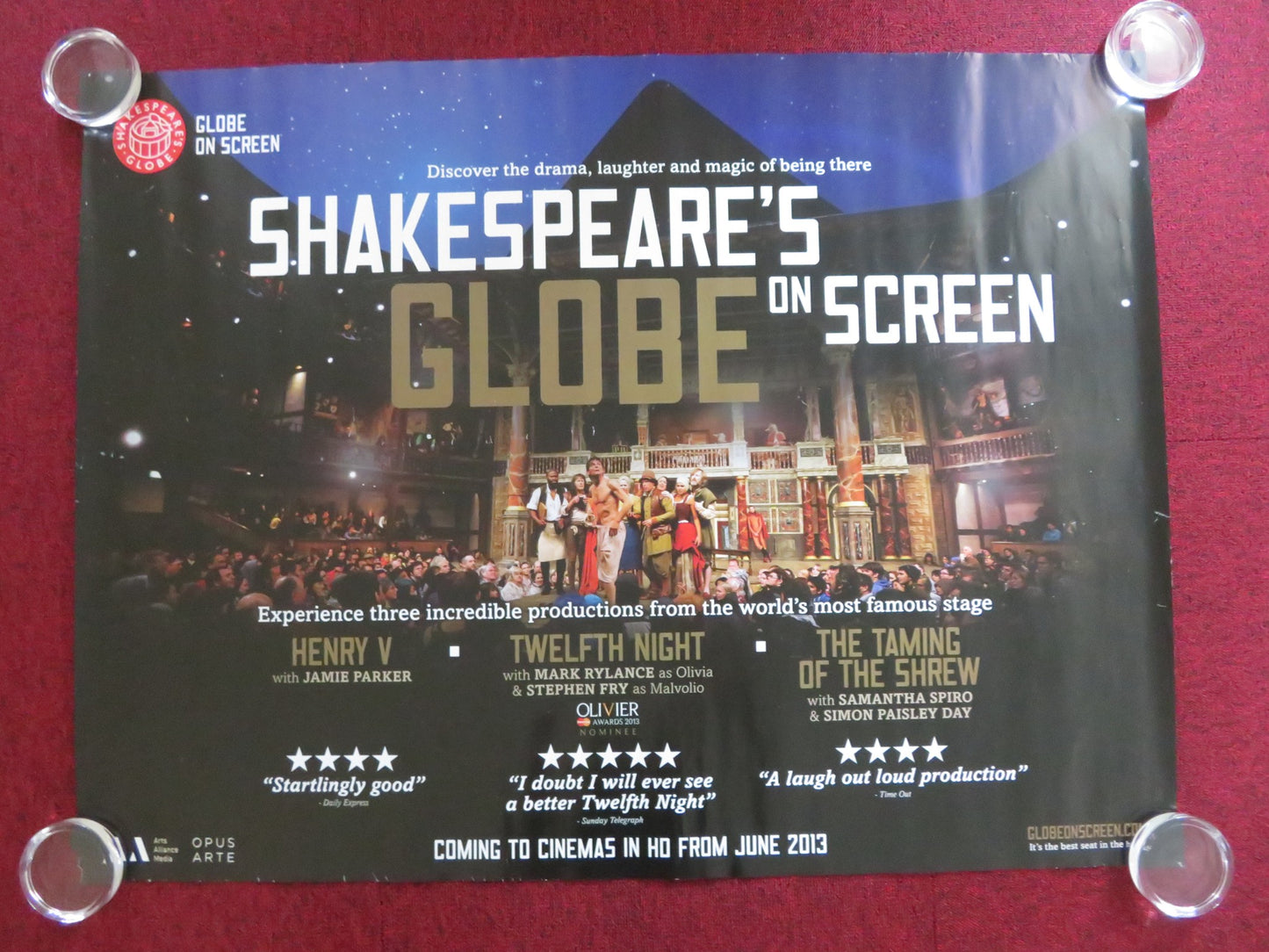 SHAKESPEARE'S GLOBE ON SCREEN - A UK QUAD (30"x 40") ROLLED POSTER RYLANCE 2013