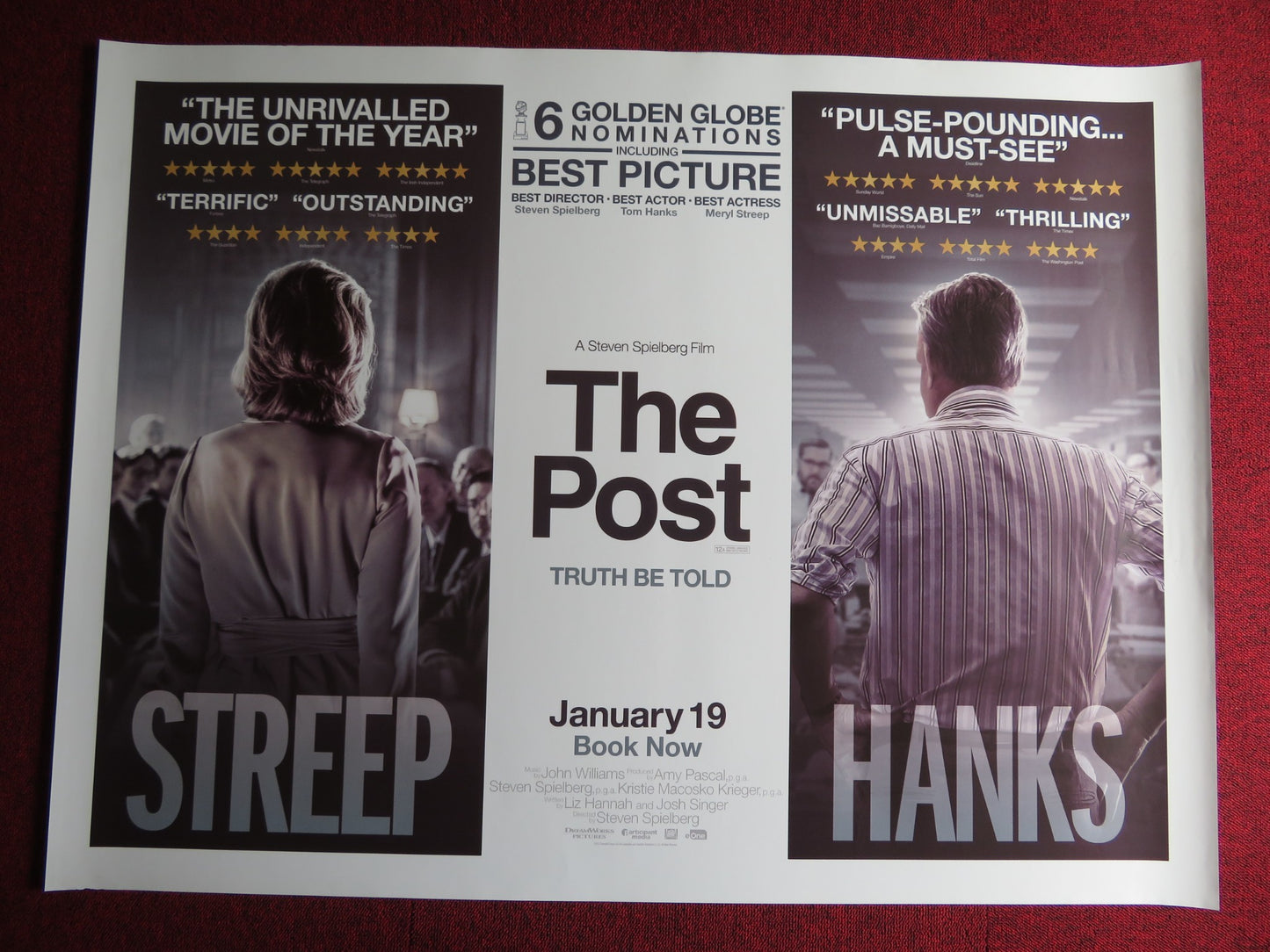 THE POST UK QUAD (30"x 40") ROLLED POSTER STEVEN SPIELBERG TOM HANKS 2017