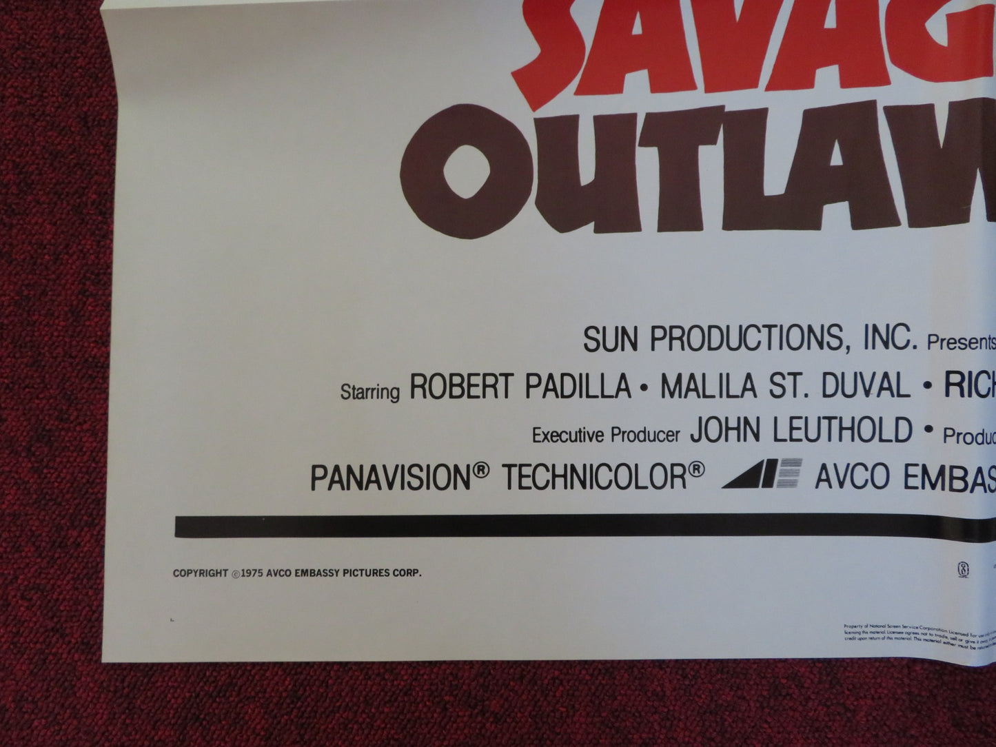 SAVAGE RED, OUTLAW WHITE FOLDED US ONE SHEET POSTER ROBERT PADILLA 1975