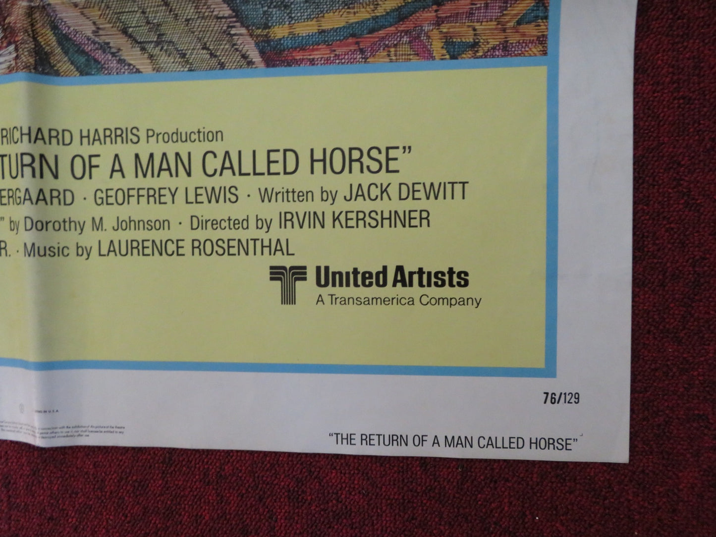 THE RETURN OF A MAN CALLED HORSE FOLDED US ONE SHEET POSTER RICHARD HARRIS 1976