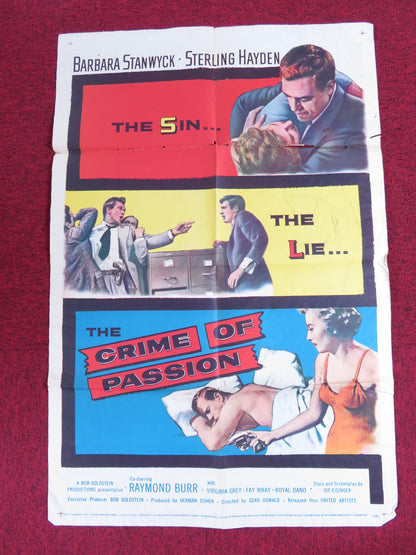 CRIME OF PASSION FOLDED US ONE SHEET POSTER BARBARA STANWYCK S. HAYDEN 1957