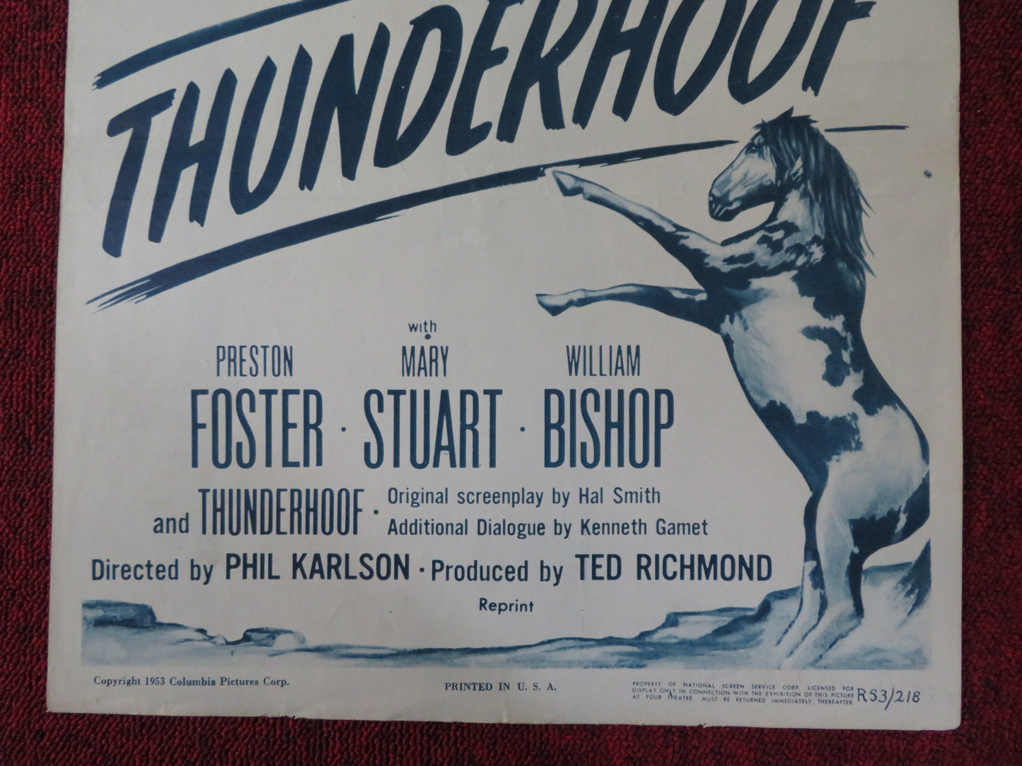 THUNDERHOOF US INSERT (14"x 36") POSTER PRESTON FOSTER MARY STUART 1953