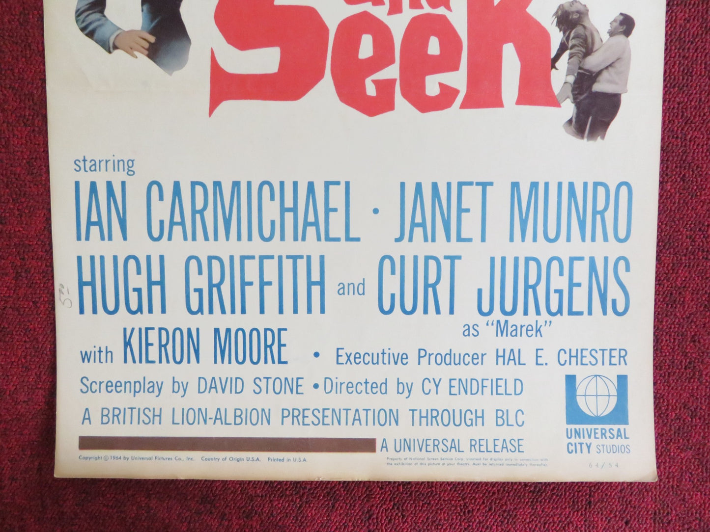 HIDE AND SEEK US INSERT (14"x 36") POSTER IAN CARMICHAEL JANET MUNRO 1964