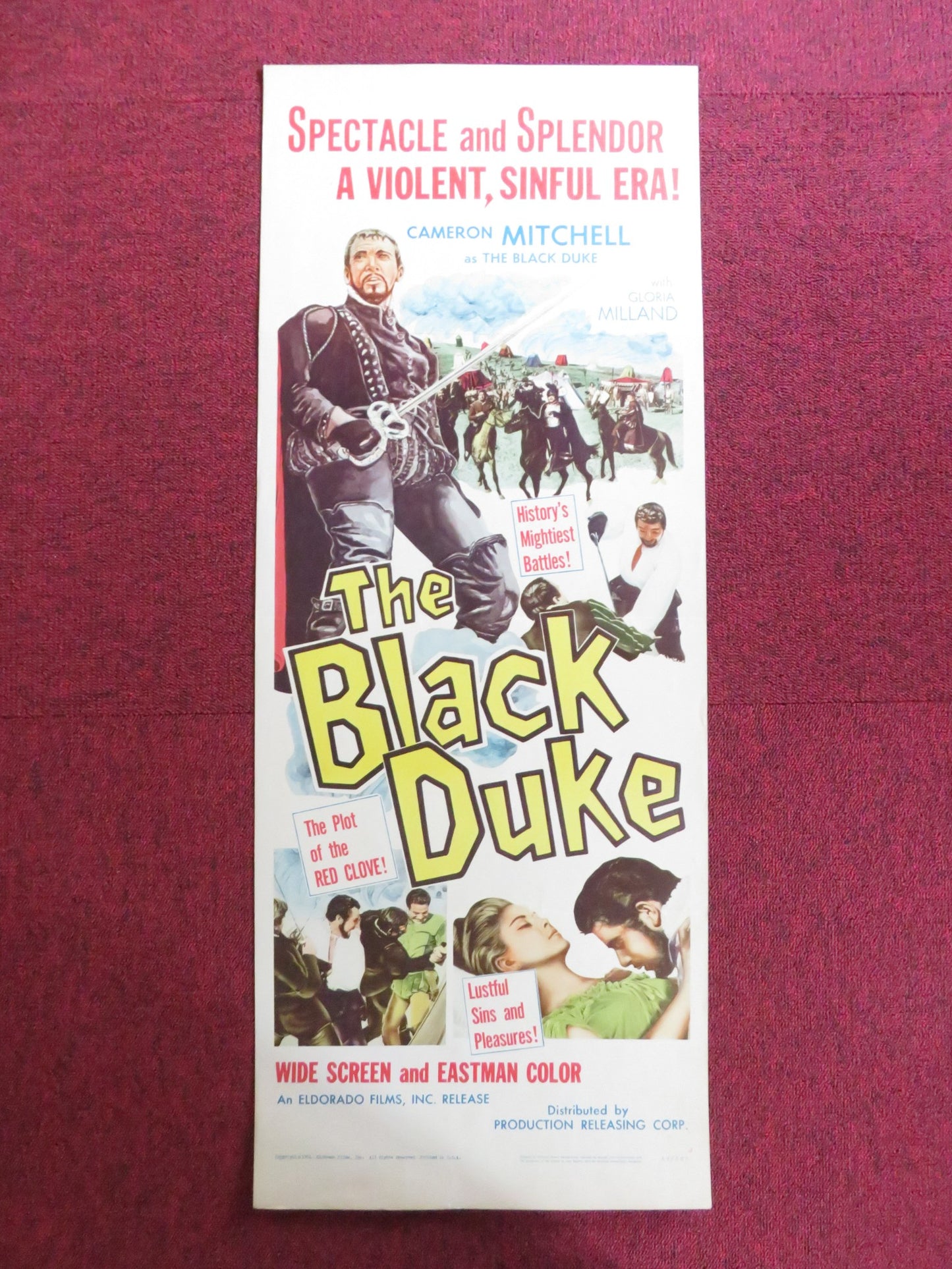 THE BLACK DUKE US INSERT (14"x 36") POSTER CAMERON MITCHELL GLORIA MILLAND 1964