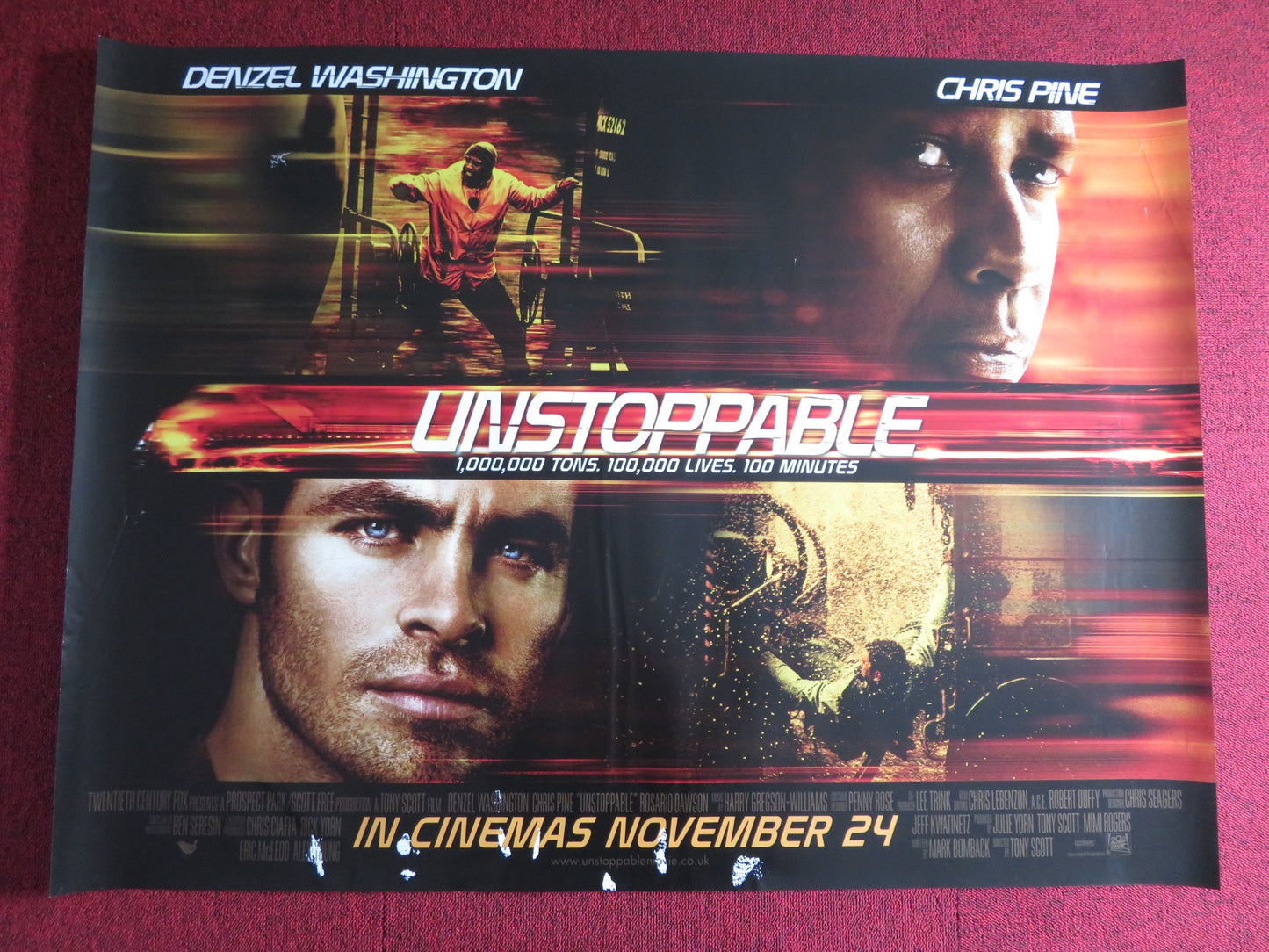 UNSTOPPABLE UK QUAD (30"x 40") ROLLED POSTER DENZEL WASHINGTON CHRIS PINE 2010