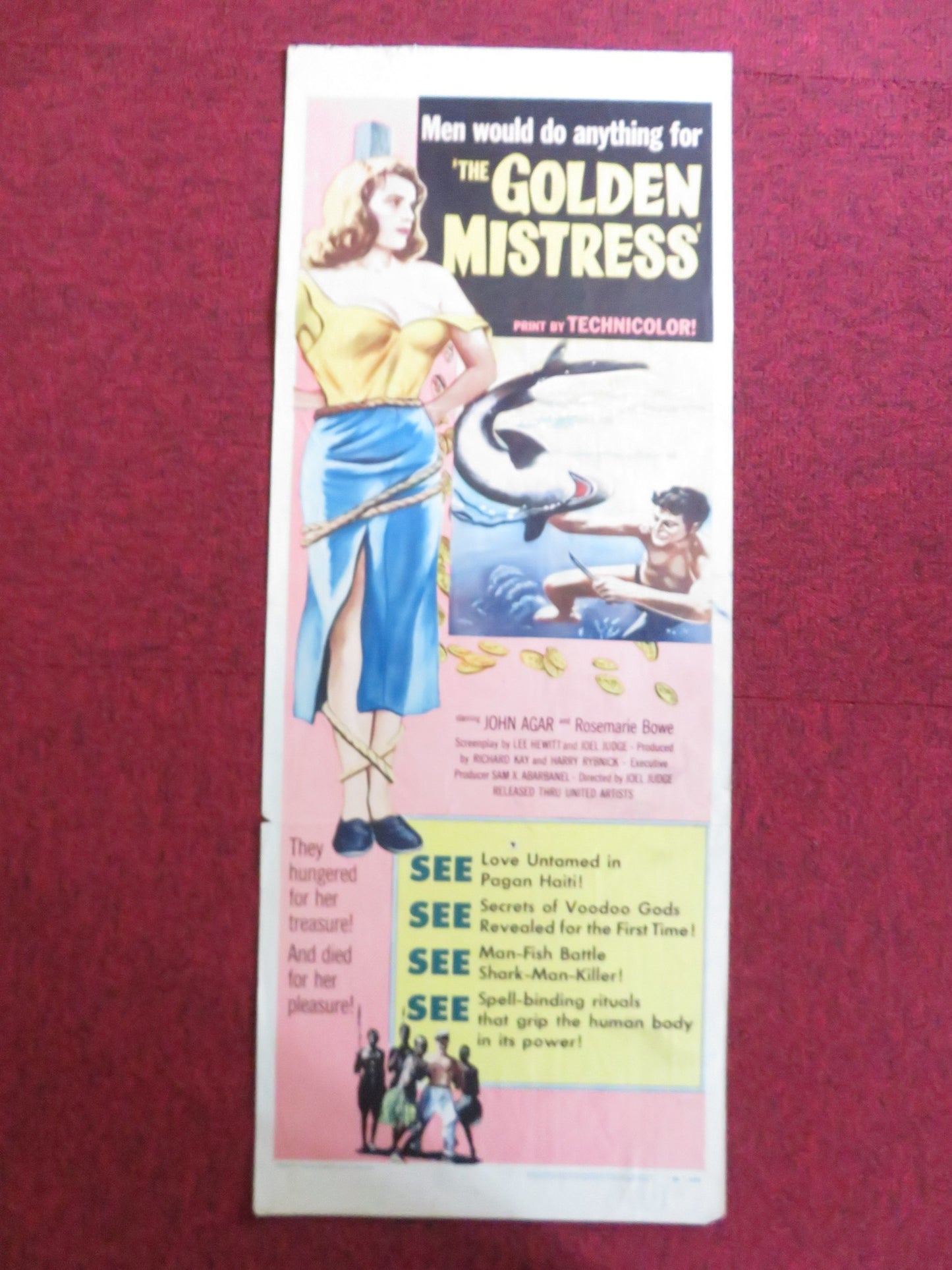 THE GOLDEN MISTRESS US INSERT (14"x 36") POSTER JOHN AGAR ROSEMARIE BOWE 1954