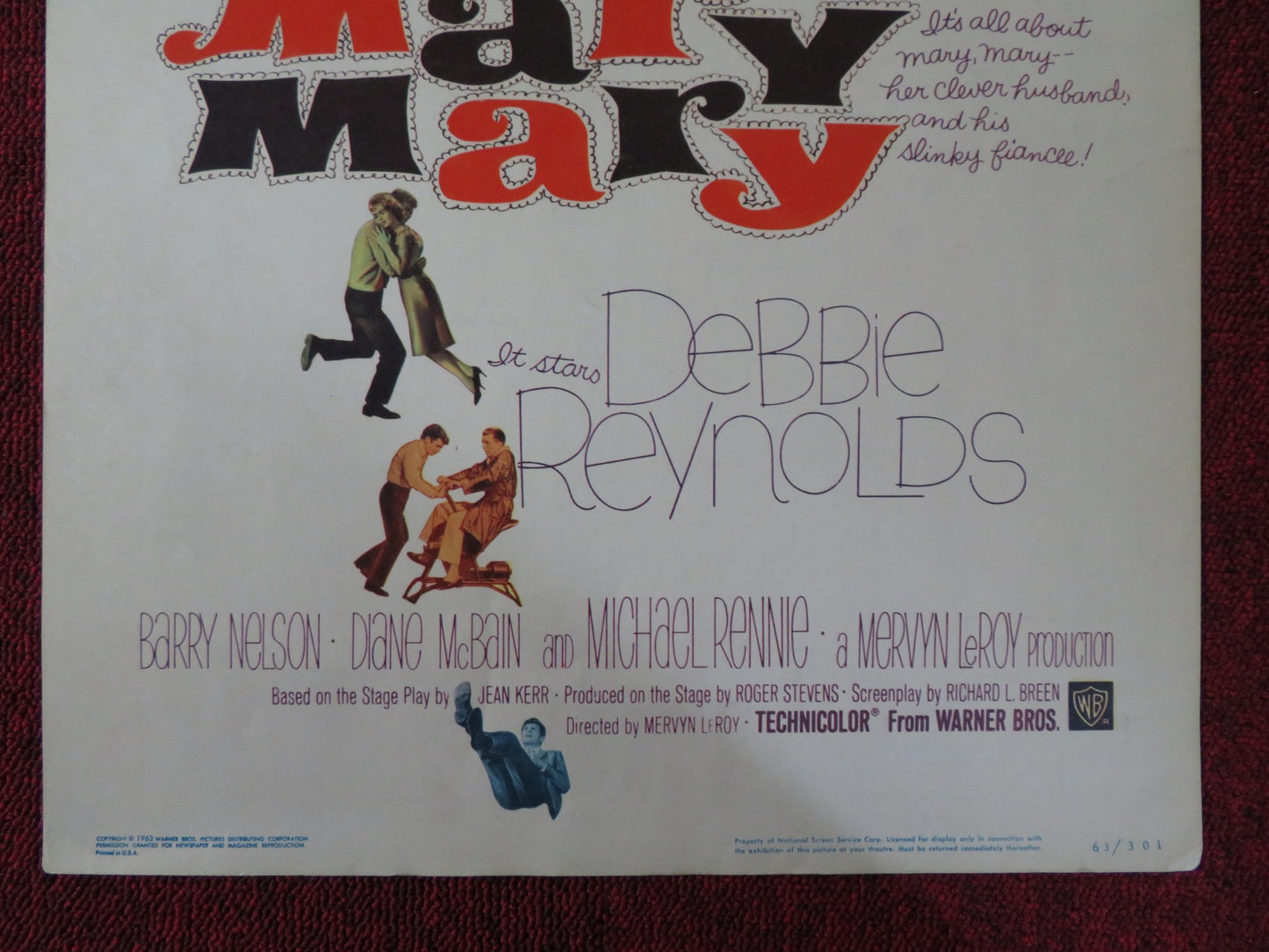 MARY, MARY US INSERT (14"x 36") POSTER DEBBIE REYNOLDS BARRY NELSON 1963