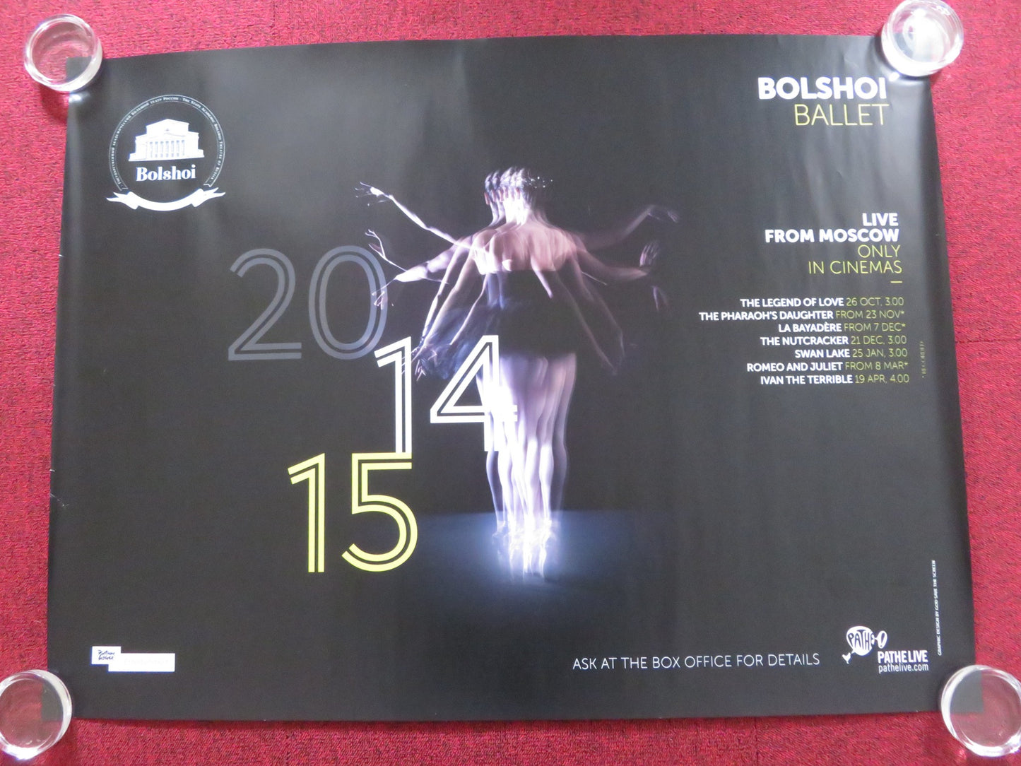 BOLSHOI BALLET UK QUAD (30"x 40") ROLLED POSTER SWAN LAKE NUTCRACKER 2014