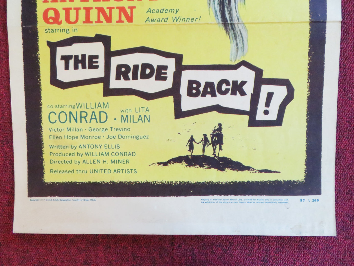 THE RIDE BACK US INSERT (14"x 36") POSTER ANTHONY QUINN WILLIAM CONRAD 1957