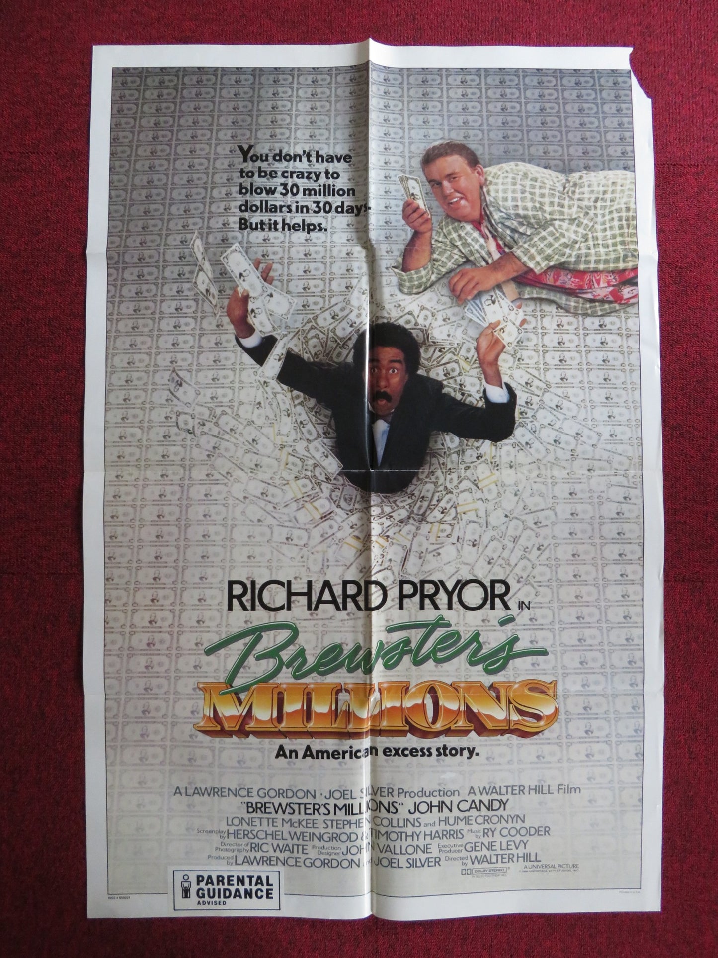 BREWSTER'S MILLIONS FOLDED US ONE SHEET POSTER RICHARD PRYOR JOHN CANDY 1985