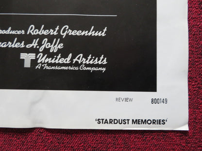 STARDUST MEMORIES - REVIEW FOLDED US ONE SHEET POSTER WOODY ALLEN 1980