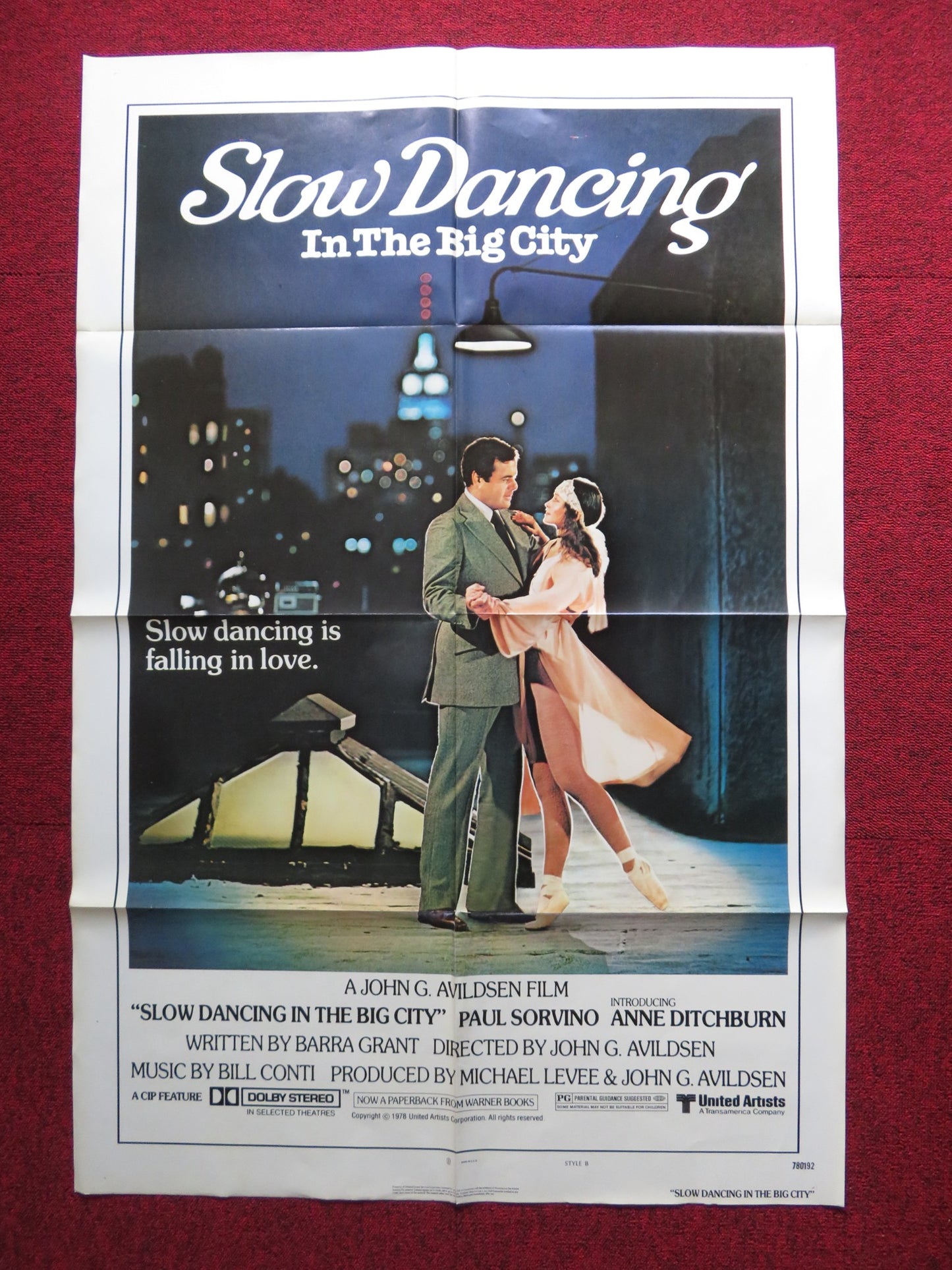 SLOW DANCING IN THE BIG CITY -STYLE B FOLDED US ONE SHEET POSTER P. SORVINO 1978