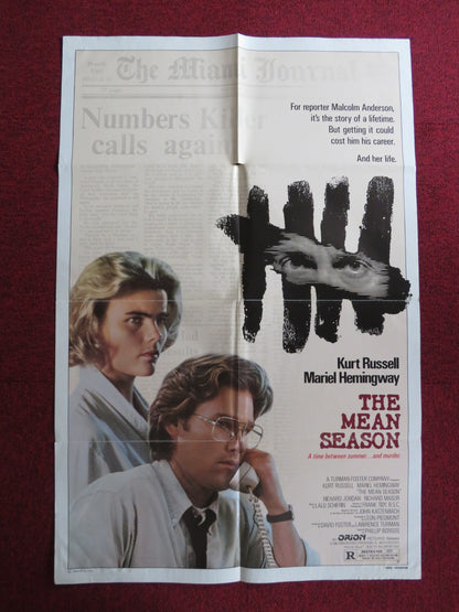 THE MEAN SEASON FOLDED US ONE SHEET POSTER KURT RUSSELL MARIEL HEMINGWAY 1985