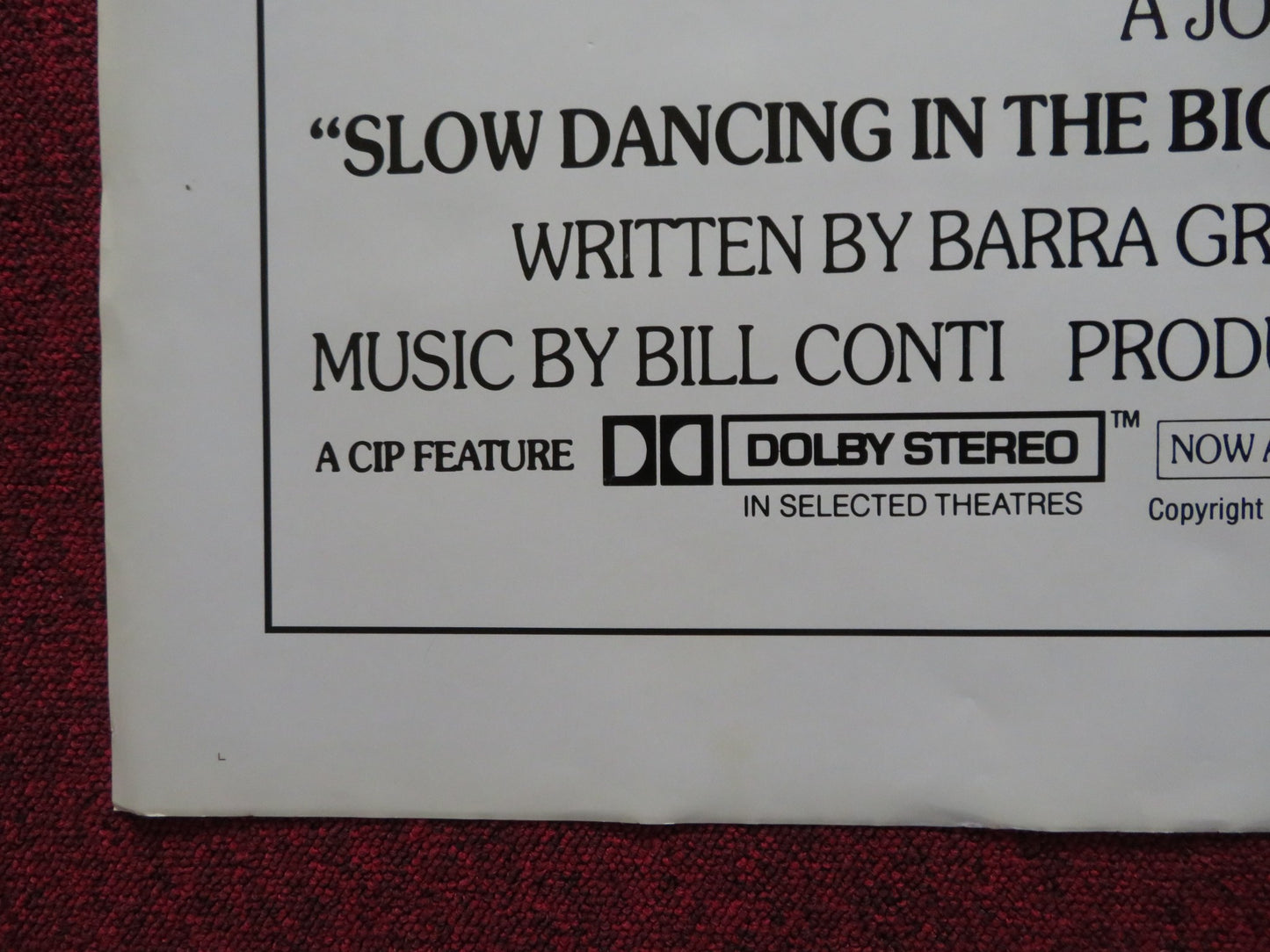 SLOW DANCING IN THE BIG CITY -STYLE B FOLDED US ONE SHEET POSTER P. SORVINO 1978