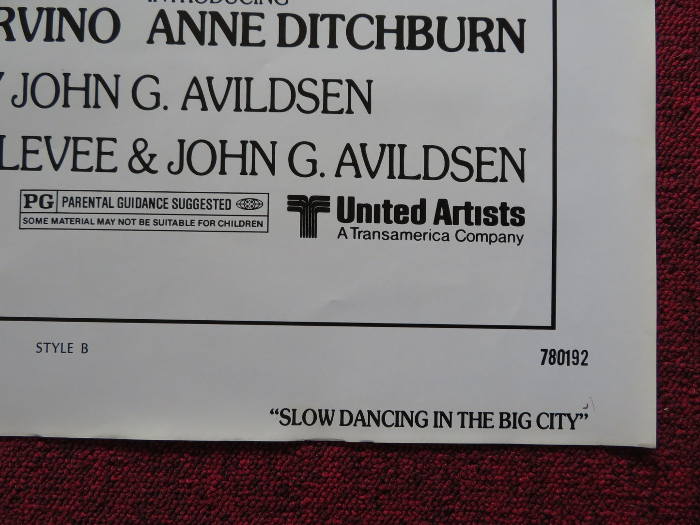 SLOW DANCING IN THE BIG CITY -STYLE B FOLDED US ONE SHEET POSTER P. SORVINO 1978