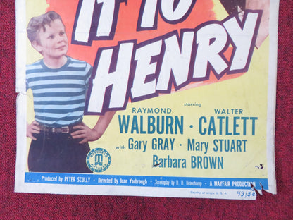 LEAVE IT TO HENRY US INSERT (14"x 36") POSTER RAYMOND WALBURN CATLETT 1949