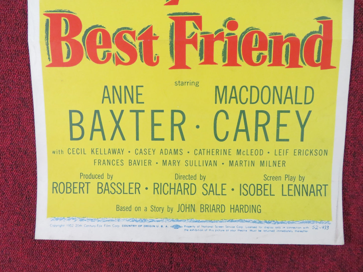 MY WIFE'S BEST FRIEND US INSERT (14"x 36") POSTER ANNE BAXTER CAREY 1952