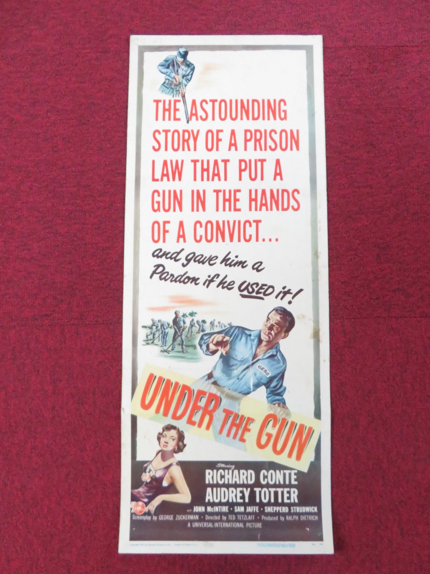 UNDER THE GUN US INSERT (14"x 36") POSTER RICHARD CONTE AUDREY TOTTER 1951