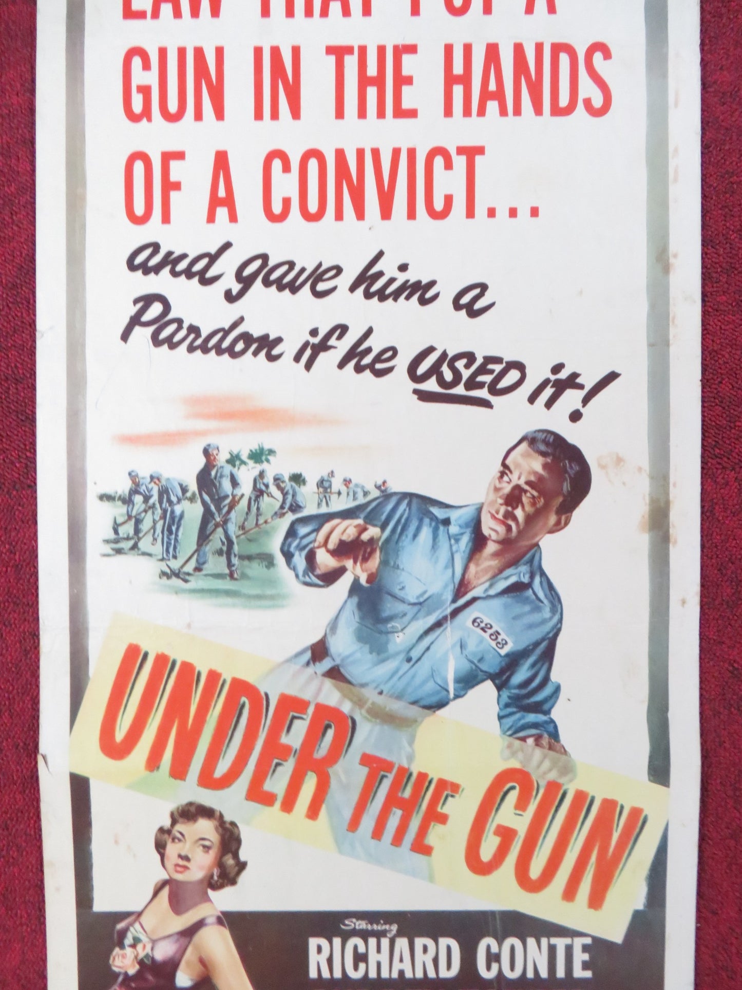 UNDER THE GUN US INSERT (14"x 36") POSTER RICHARD CONTE AUDREY TOTTER 1951