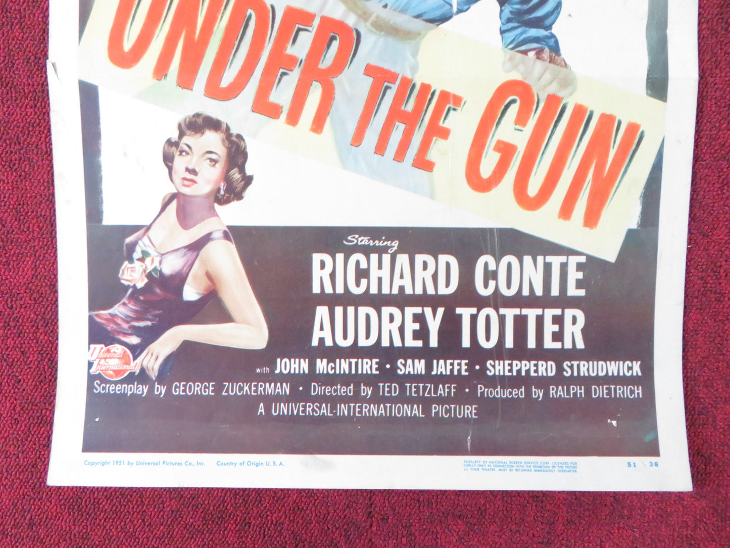 UNDER THE GUN US INSERT (14"x 36") POSTER RICHARD CONTE AUDREY TOTTER 1951