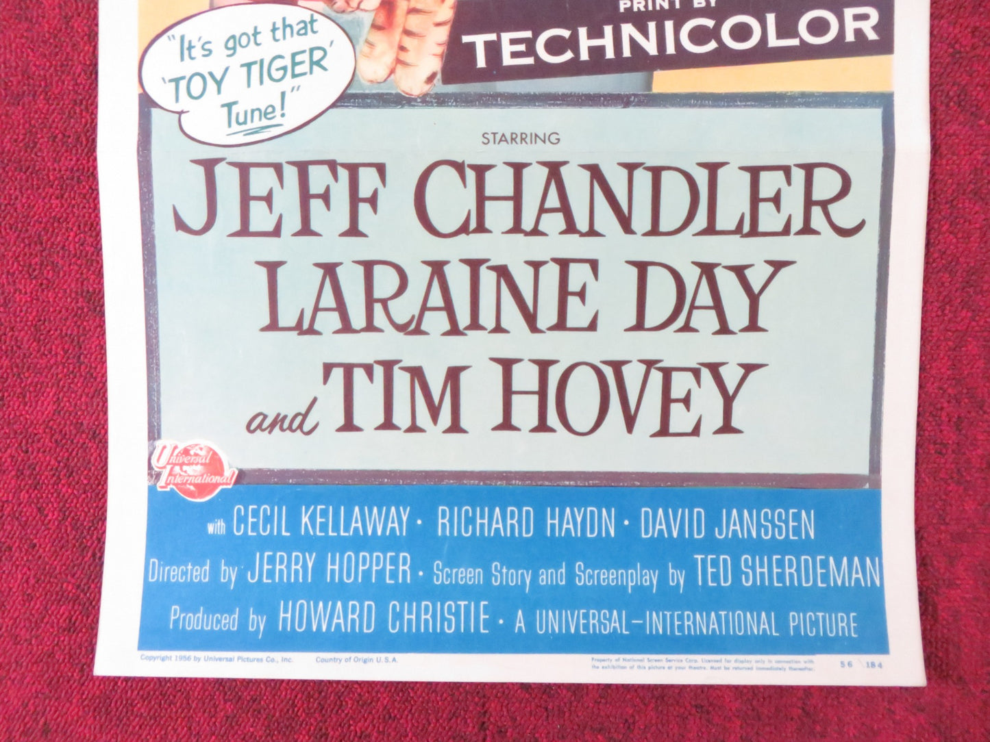 THE TOY TIGER US INSERT (14"x 36") POSTER JEFF CHANDLER LARAINE DAY 1956