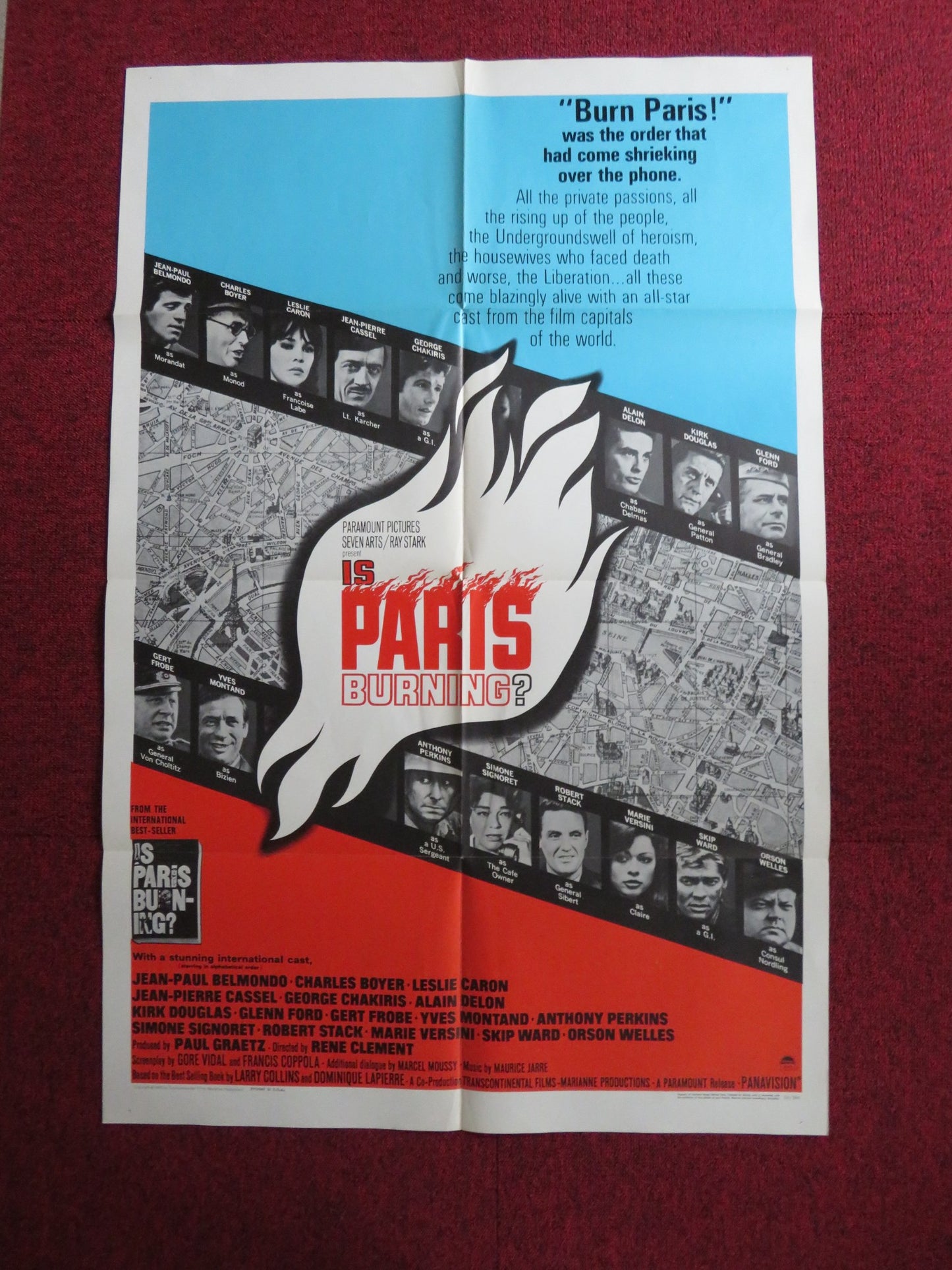 IS PARIS BURNING?  FOLDED US ONE SHEET POSTER DOUGLAS FORD ORSON WELLES 1966