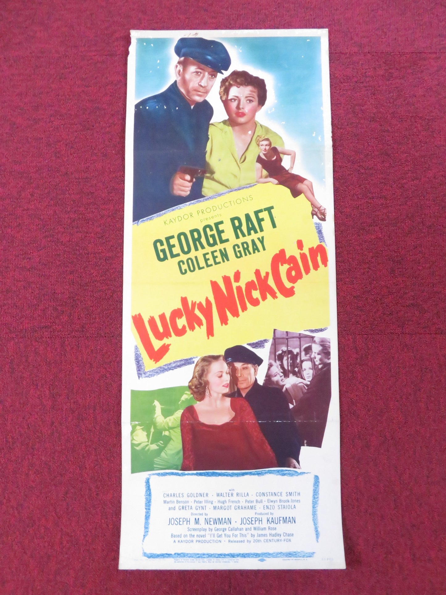 LUCKY NICK CAIN US INSERT (14"x 36") POSTER GEORGE RAFT COLEEN GRAY 1951