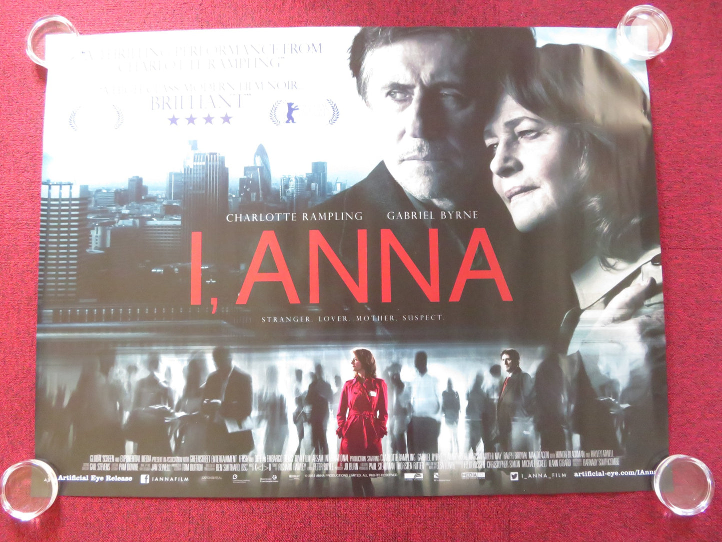 I, ANNA UK QUAD ROLLED POSTER CHARLOTTE RAMPLING GABRIEL BYRNE 2012