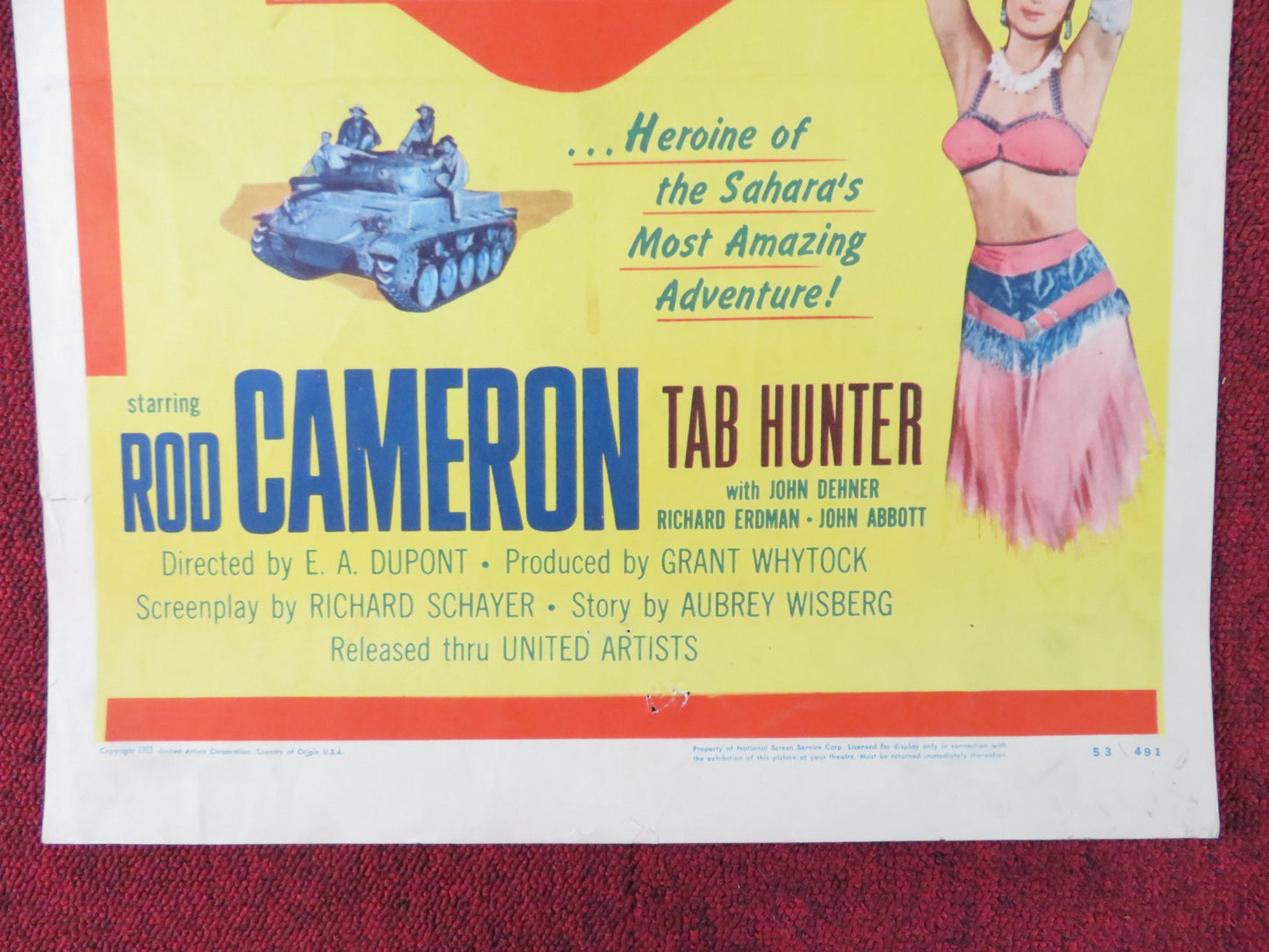 THE STEEL LADY US INSERT (14"x 36") POSTER ROD CAMERON TAB HUNTER 1953