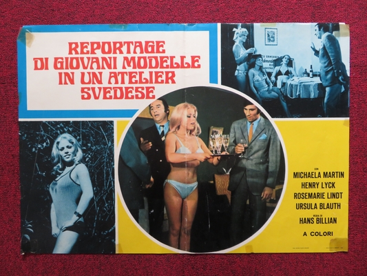 REPORTAGE DI GIOVANI MODELLE IN UN ATELIER SVEDESE ITALIAN FOTOBUSTA POSTER 1970