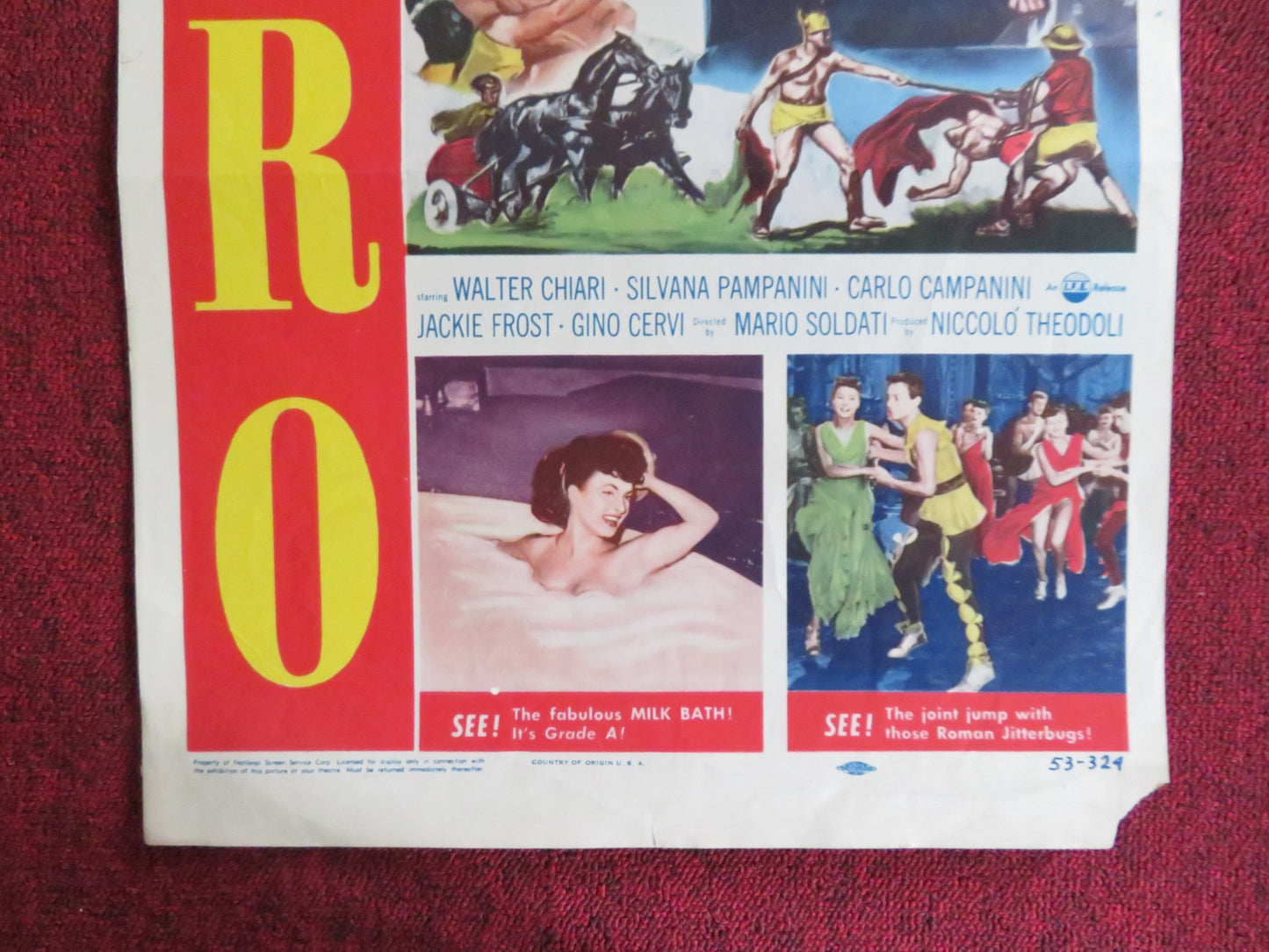 O.K. NERO US INSERT (14"x 36") POSTER WALTER CHIARI SILVANA PAMPANINI 1953