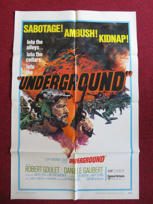 UNDERGROUND FOLDED US ONE SHEET POSTER ROBERT GOULET DANIELE GAUBERT 1970