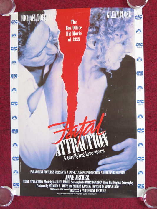 FATAL ATTRACTION VHS VIDEO POSTER MICHAEL DOUGLAS GLENN CLOSE 1988