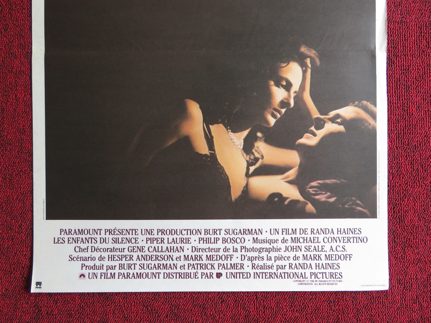 CHILDREN OF A LESSER GOD FRENCH POSTER WILLIAM HURT MARLEE MATLIN 1986