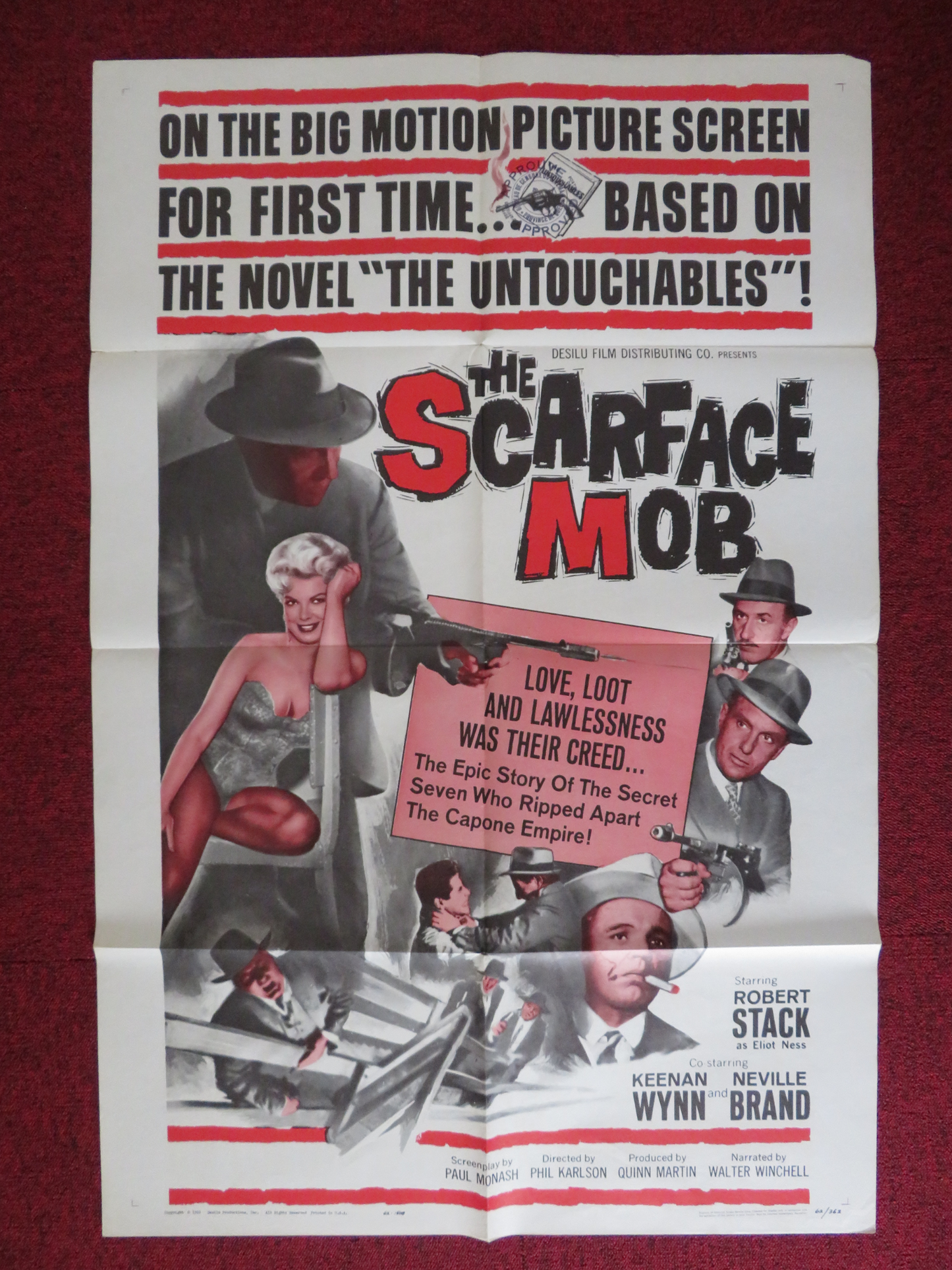 THE SCARFACE MOB FOLDED US ONE SHEET POSTER ROBERT STUCK KEENAN WYNN 1962